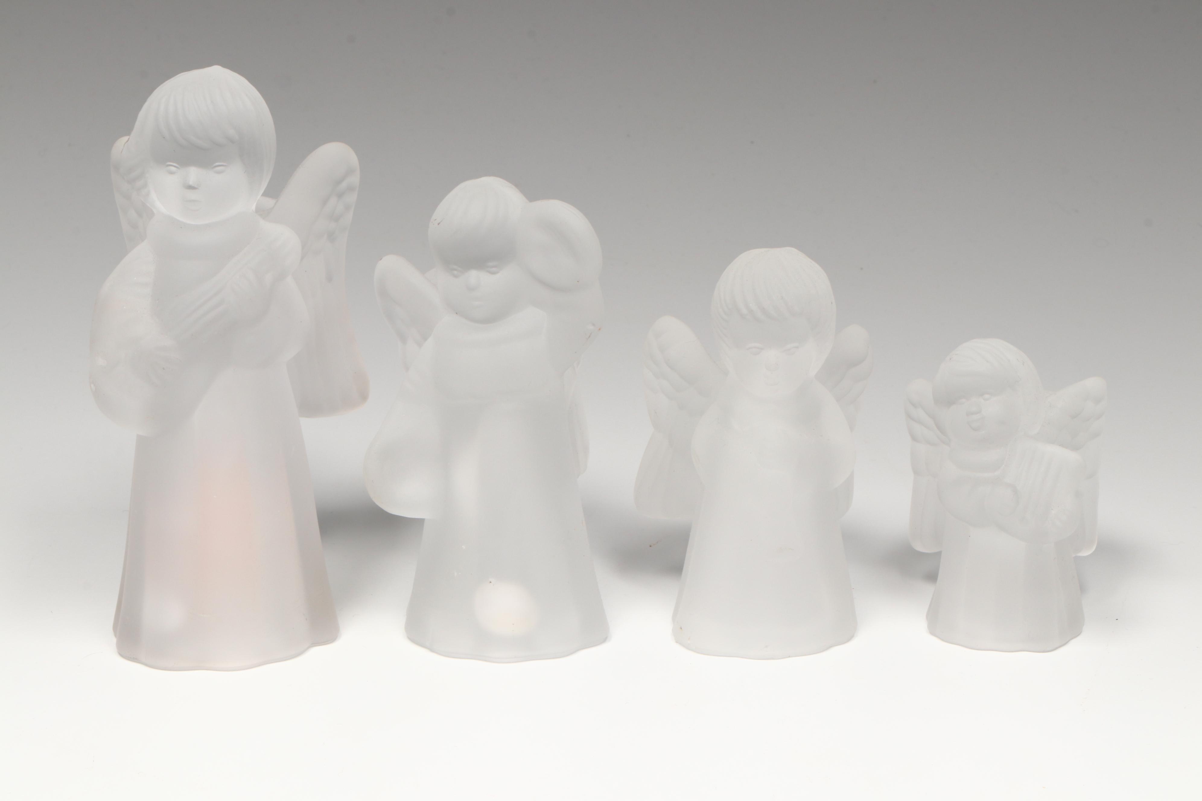 Angel Frosted Glass Candle Holders with Santa Cookie Tin and Figurine