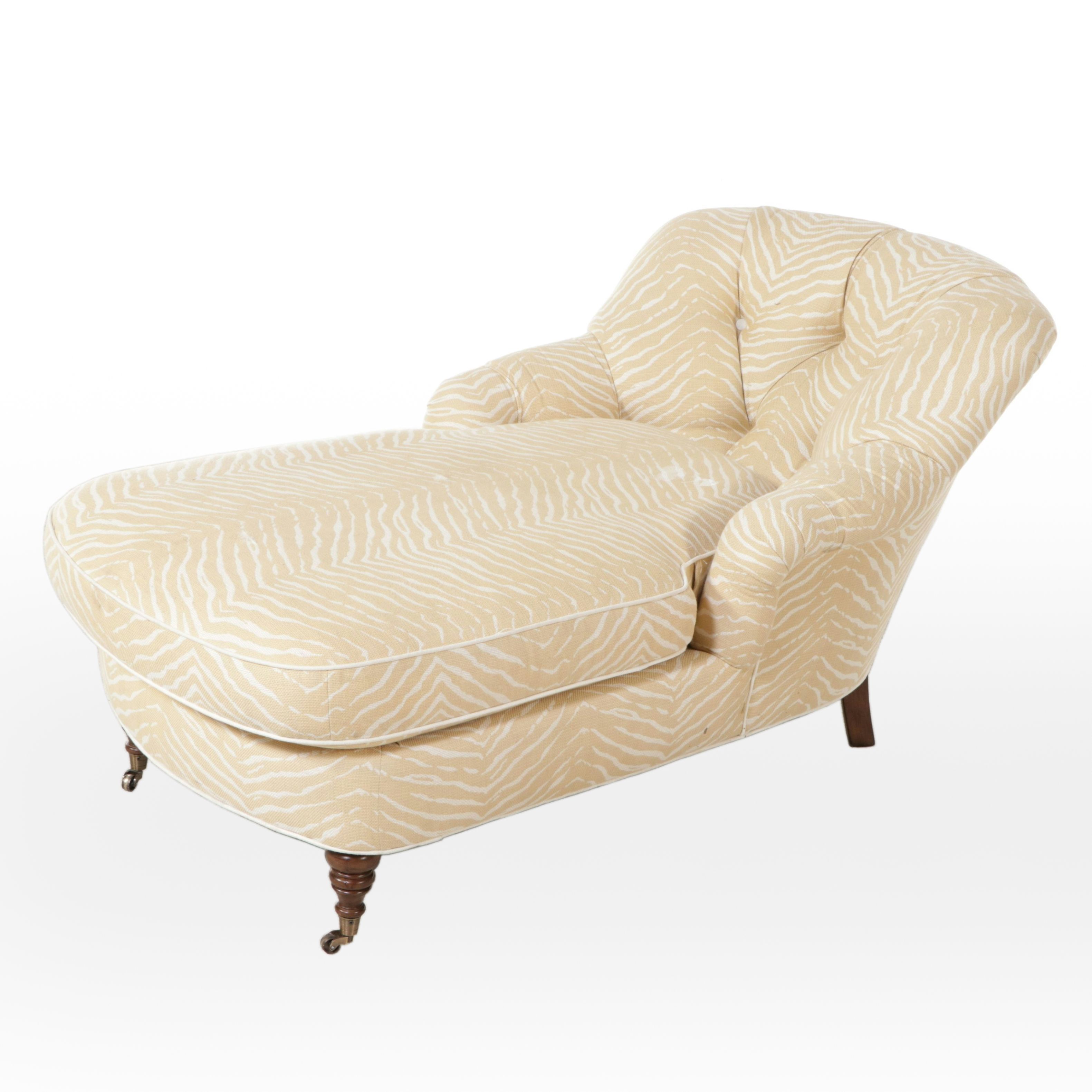 William Douglass Blonde Zebra Print Tufted and Upholstered Chaise Lounge