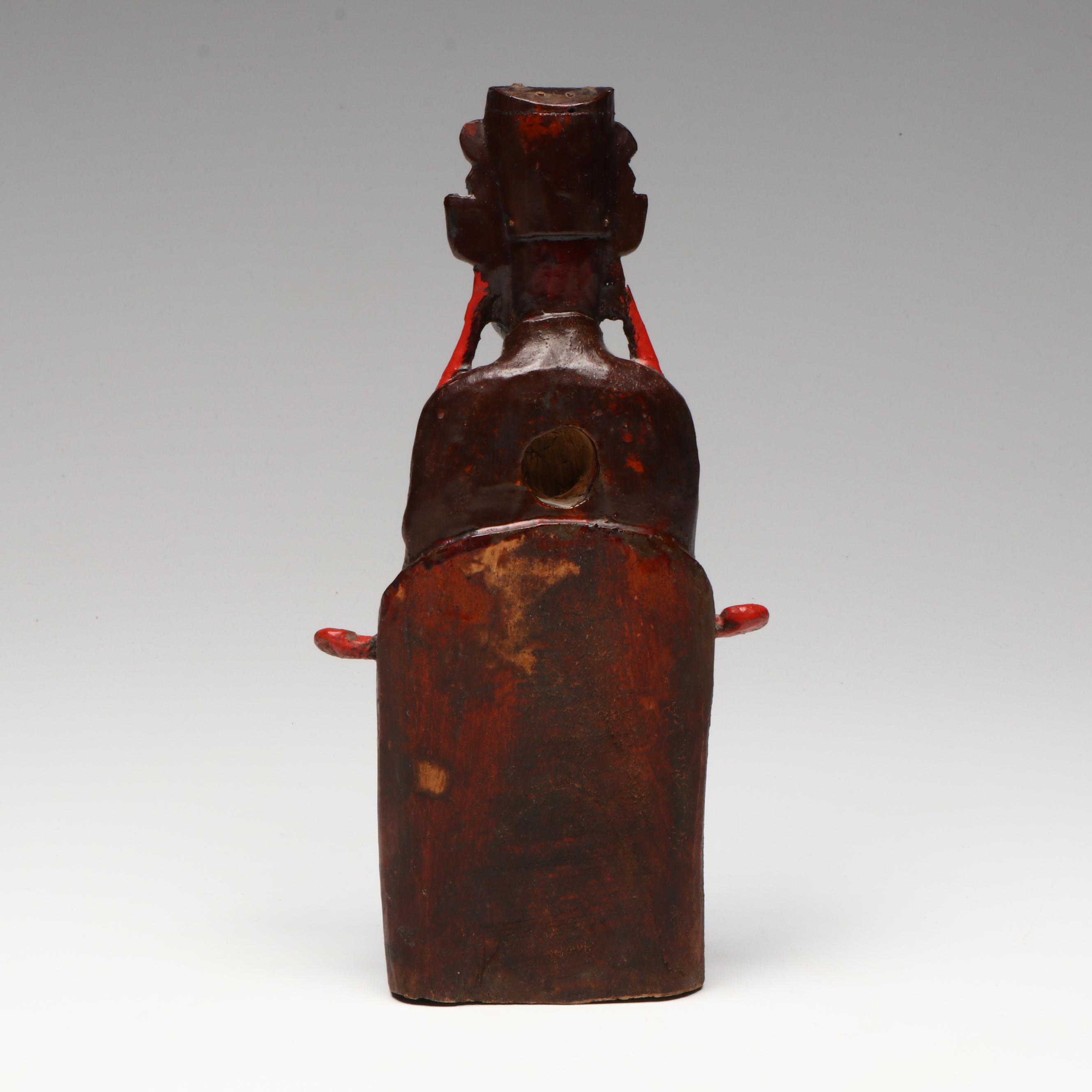 Antique/Vintage Chinese Red Lacquered and Gilt Carved Taoist Deity