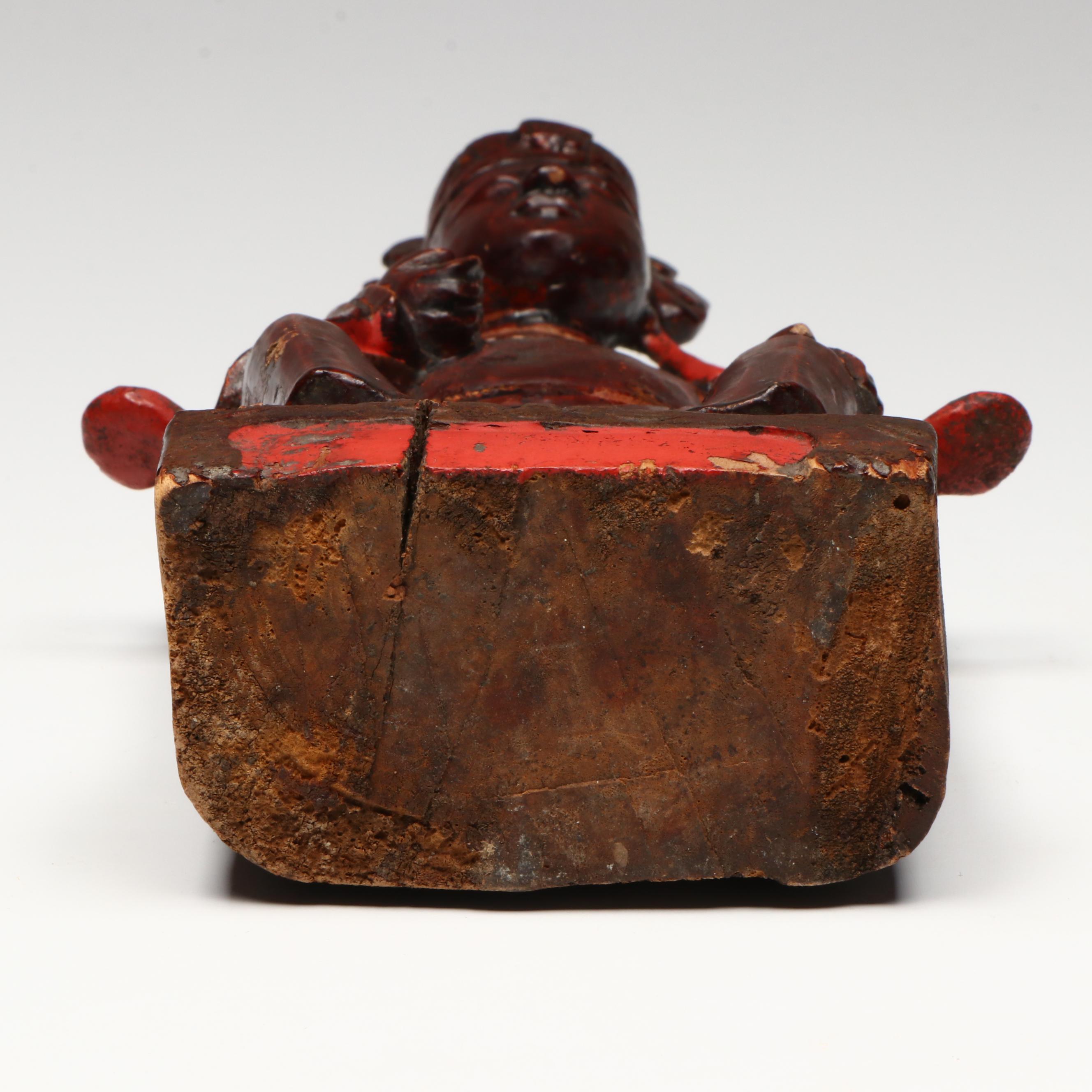 Antique/Vintage Chinese Red Lacquered and Gilt Carved Taoist Deity