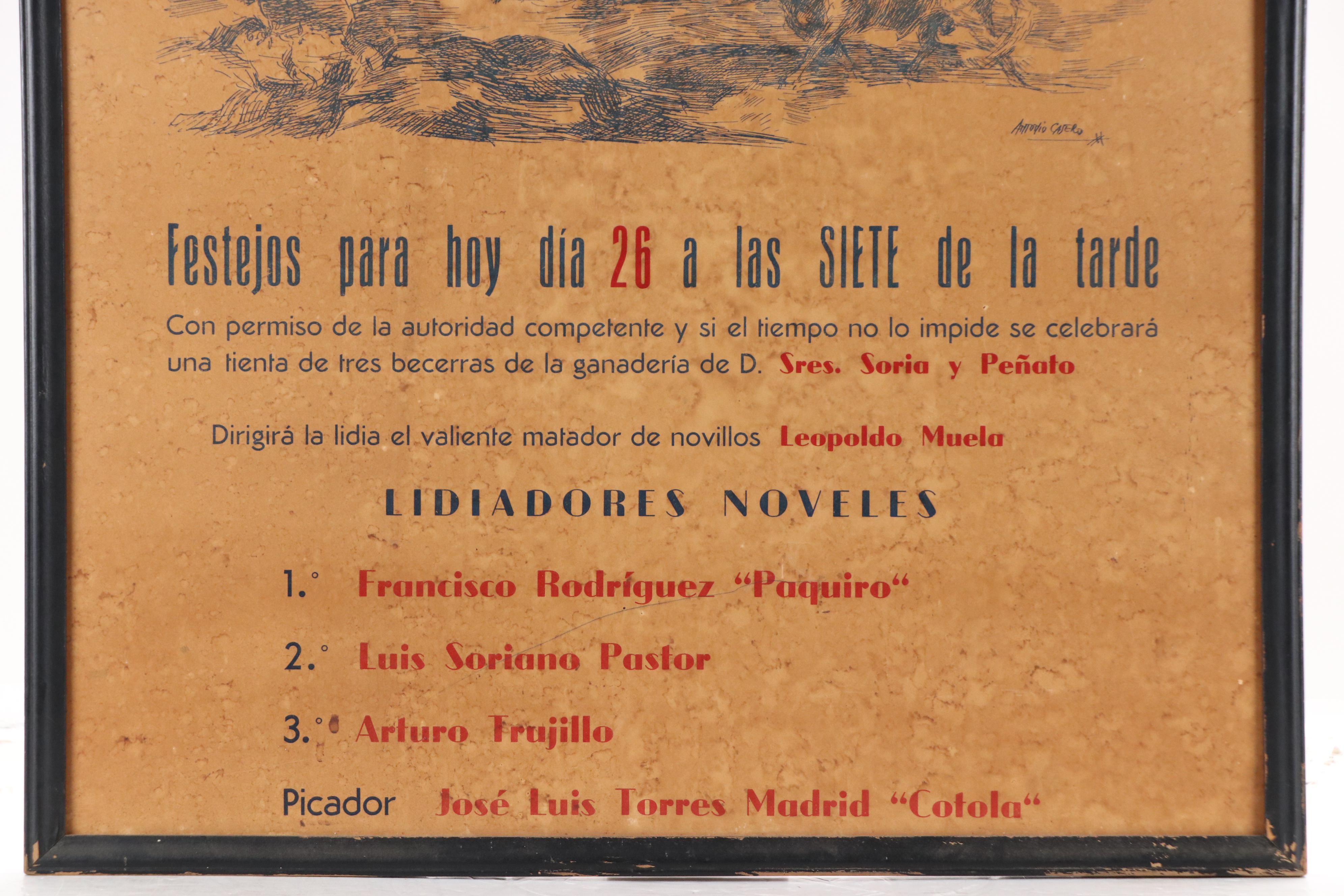 Bullfighting Tournament Lithograph "Plaza de Tientas" After Antonio Cajero