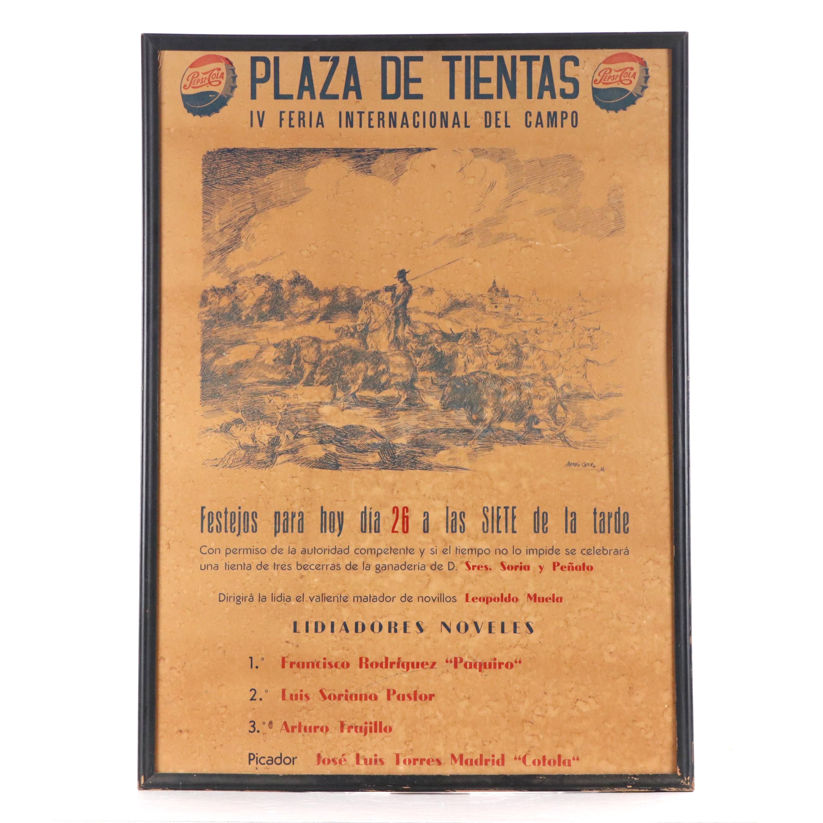 Bullfighting Tournament Lithograph "Plaza de Tientas" After Antonio Cajero
