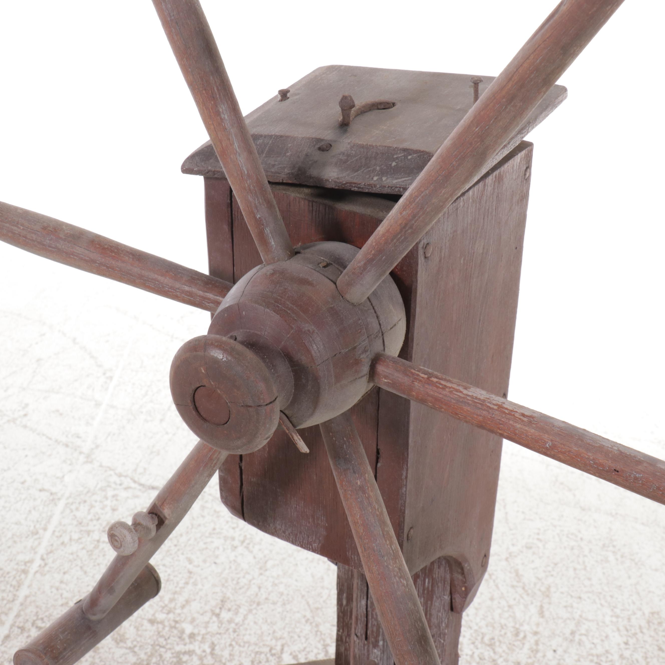 Primitive Wooden Spinner's Weasel Wheel Yarn Skein Winder, Antique