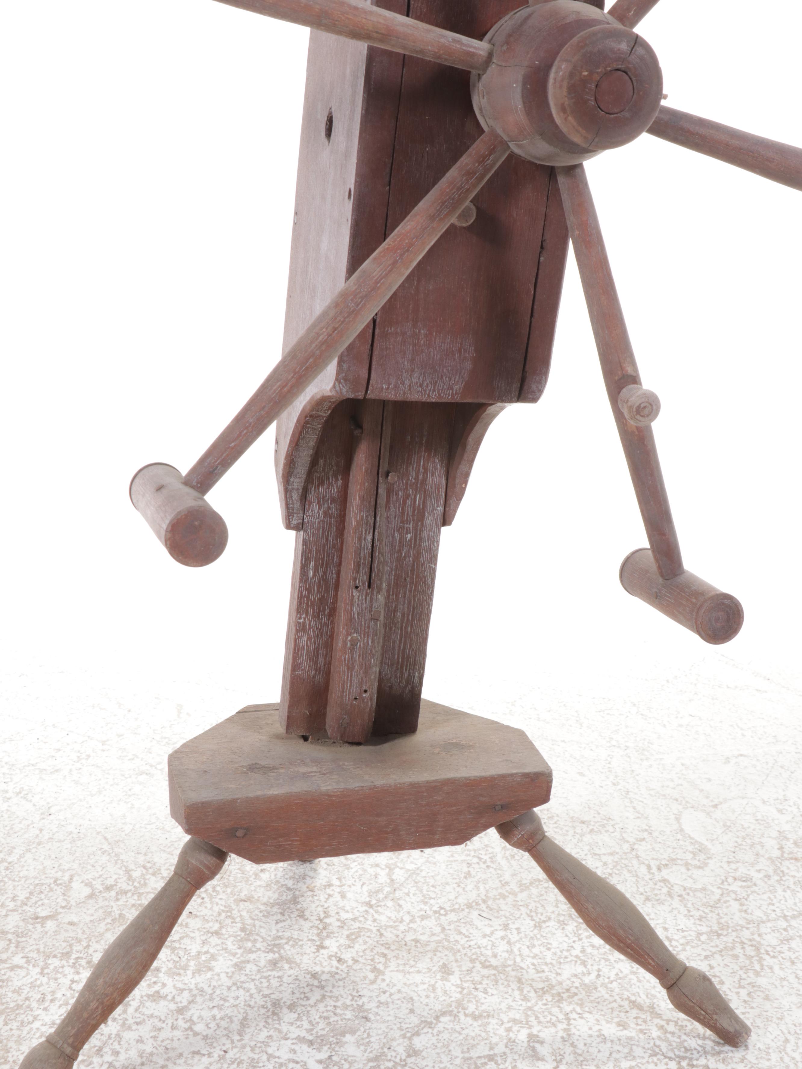 Primitive Wooden Spinner's Weasel Wheel Yarn Skein Winder, Antique