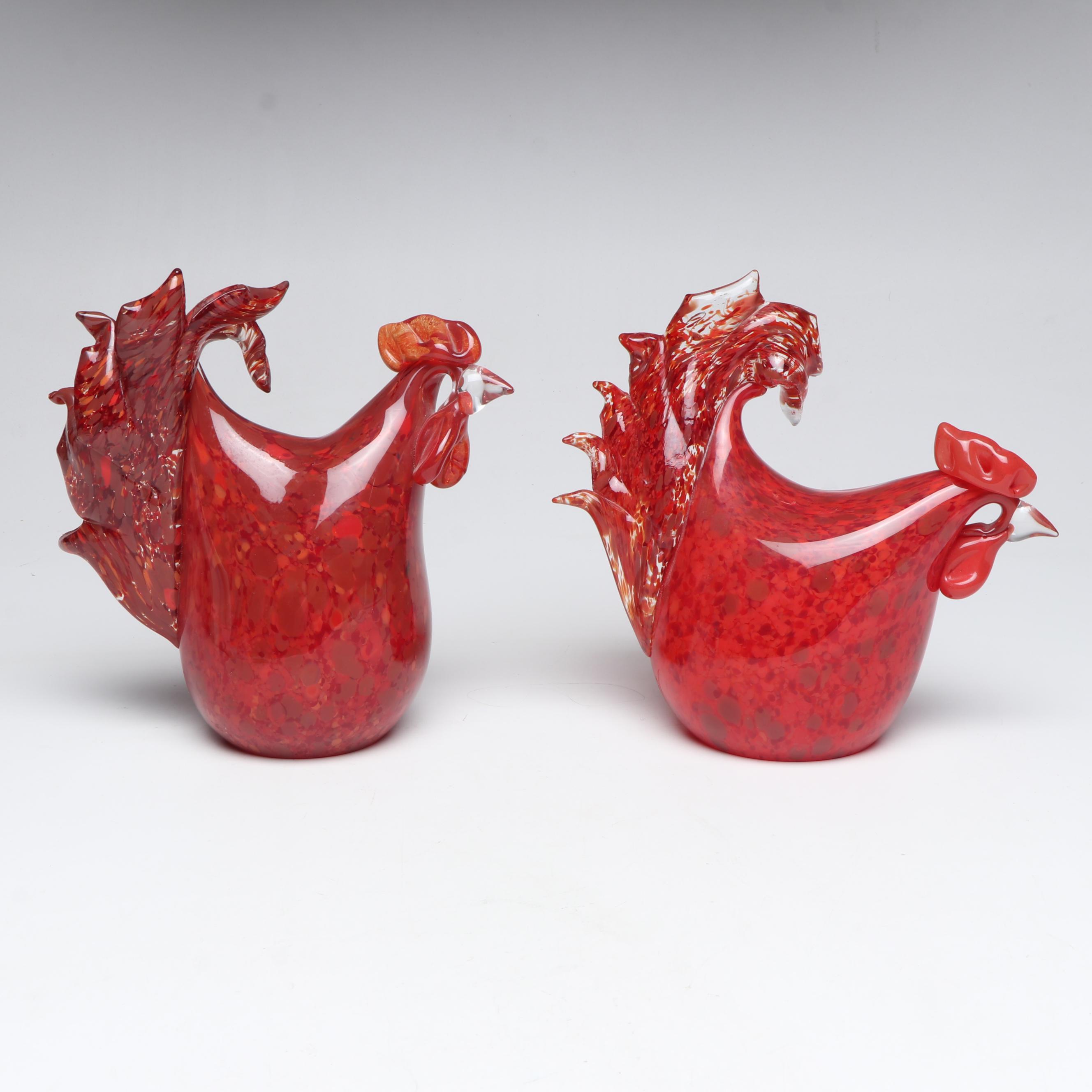 Artisan Murano Style Studio Work Confetti Glass Roosters