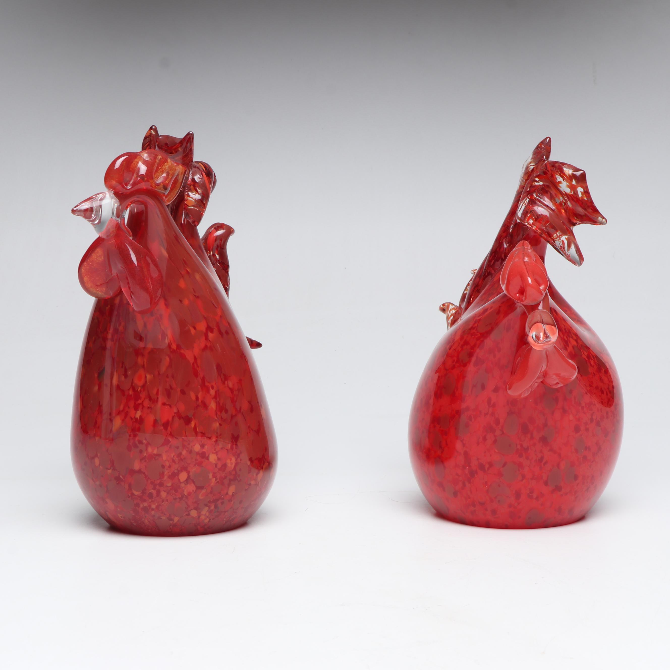 Artisan Murano Style Studio Work Confetti Glass Roosters