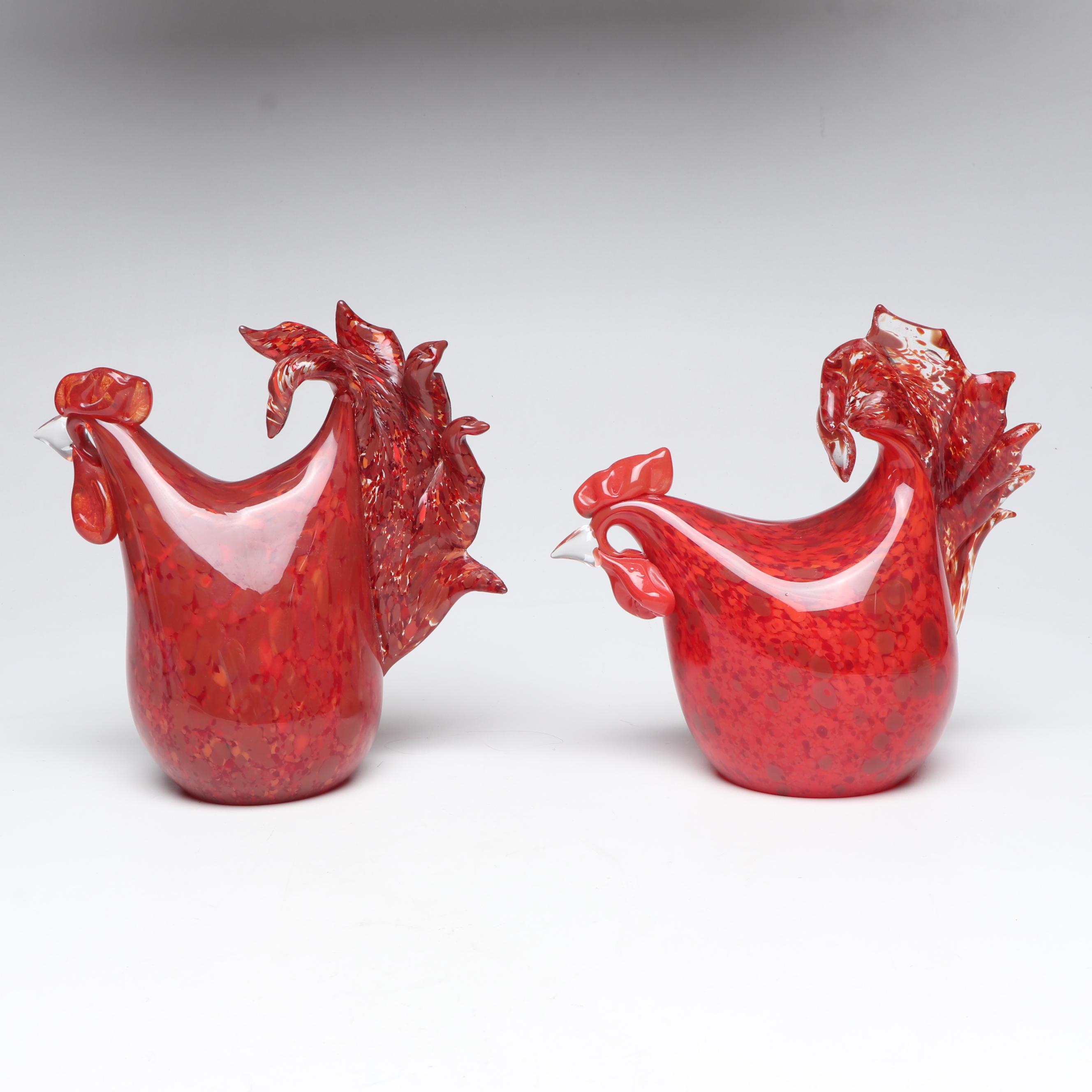 Artisan Murano Style Studio Work Confetti Glass Roosters