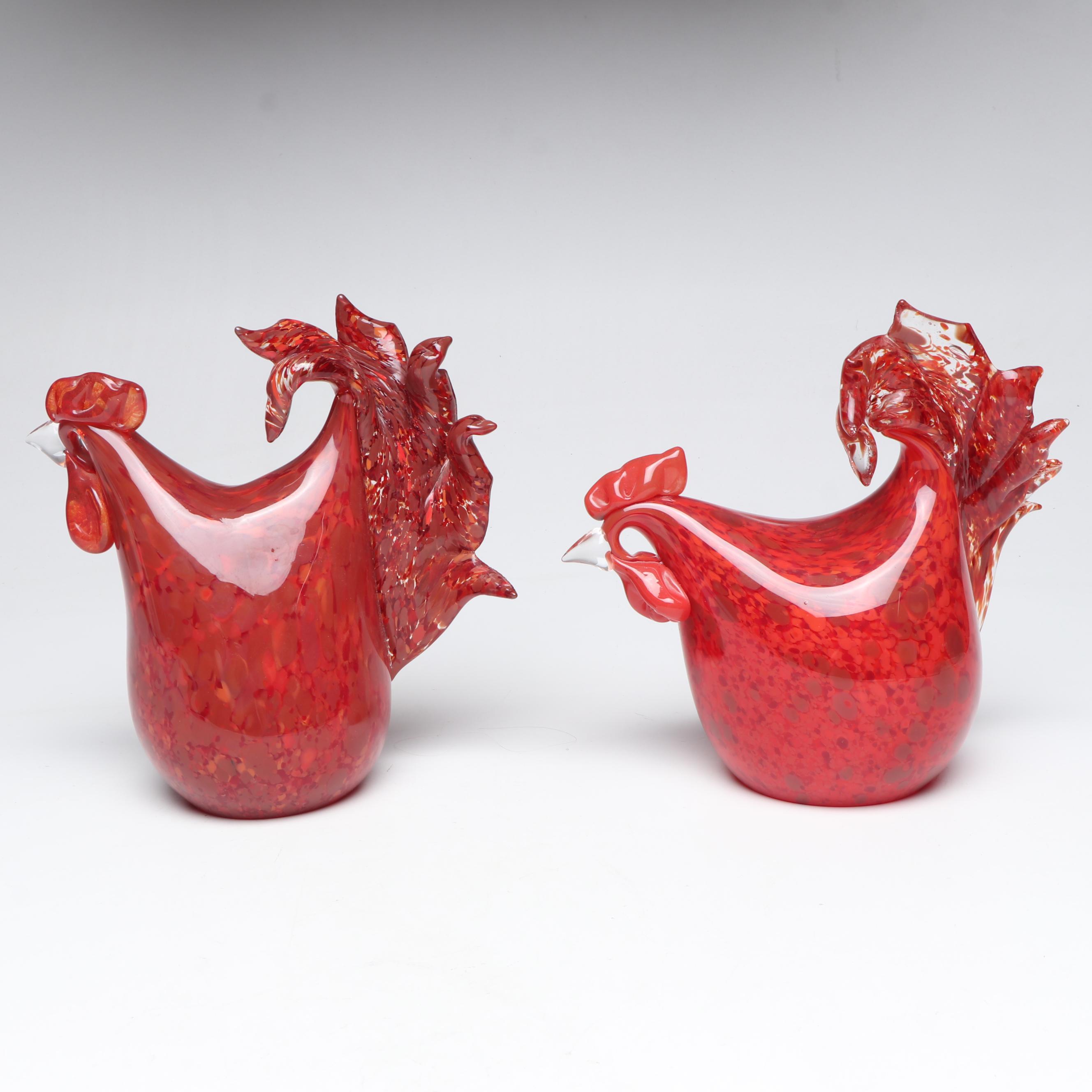 Artisan Murano Style Studio Work Confetti Glass Roosters