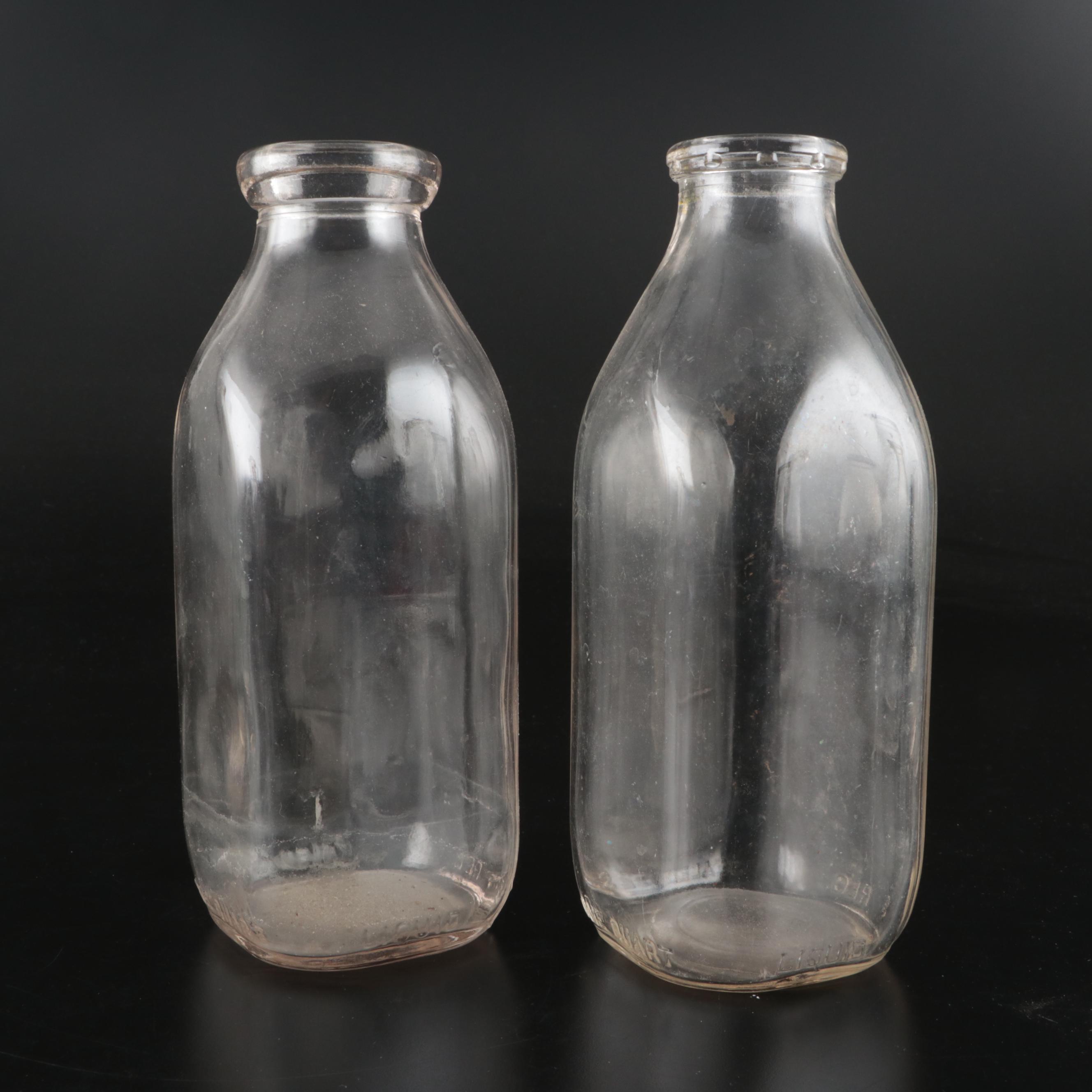 Spring Hill Dairy and Other Glass Dairy Bottles, Mid-20th Century