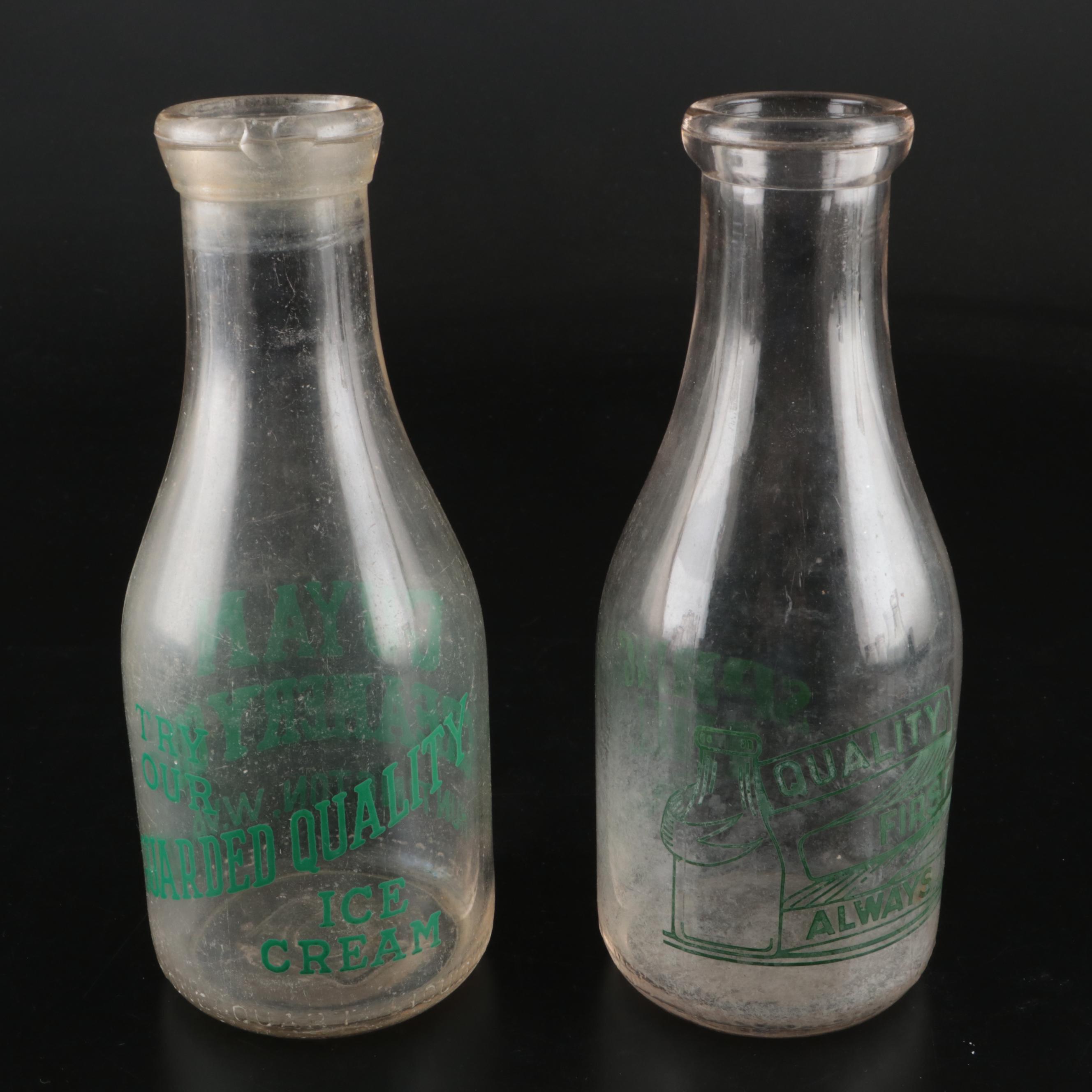 Spring Hill Dairy and Other Glass Dairy Bottles, Mid-20th Century