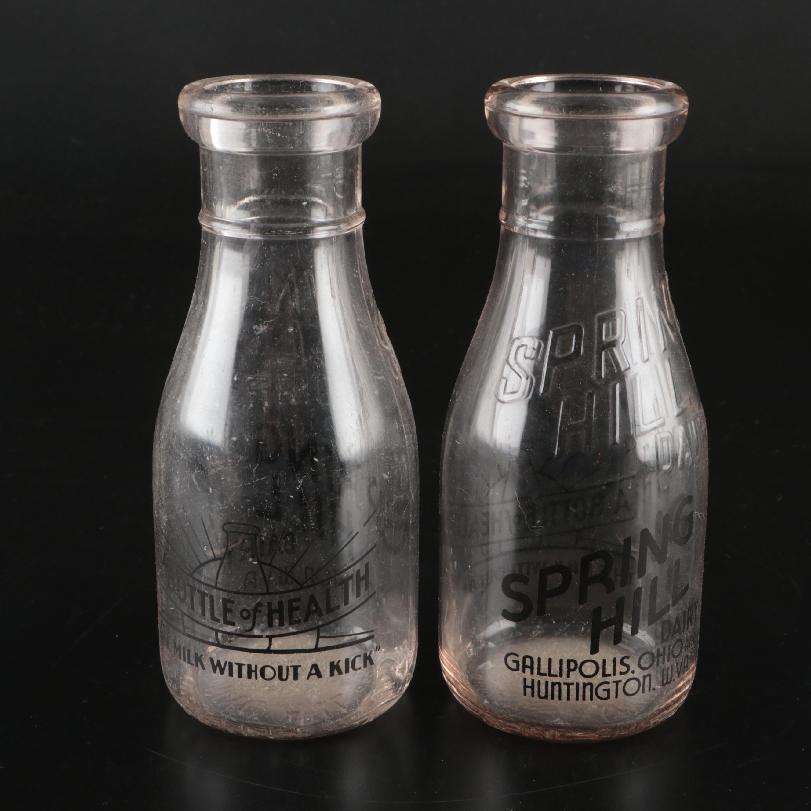 Spring Hill Dairy and Other Glass Dairy Bottles, Mid-20th Century