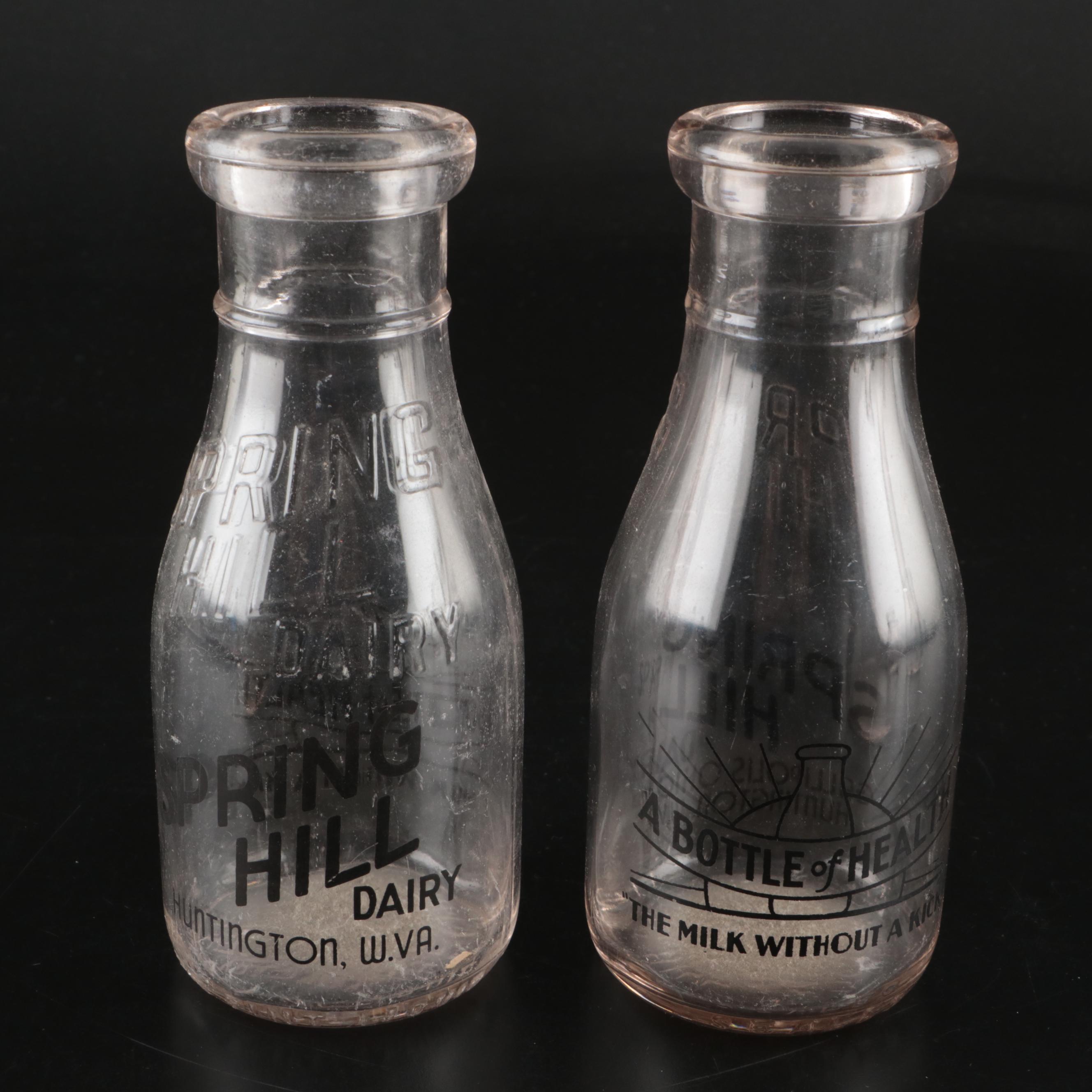 Spring Hill Dairy and Other Glass Dairy Bottles, Mid-20th Century