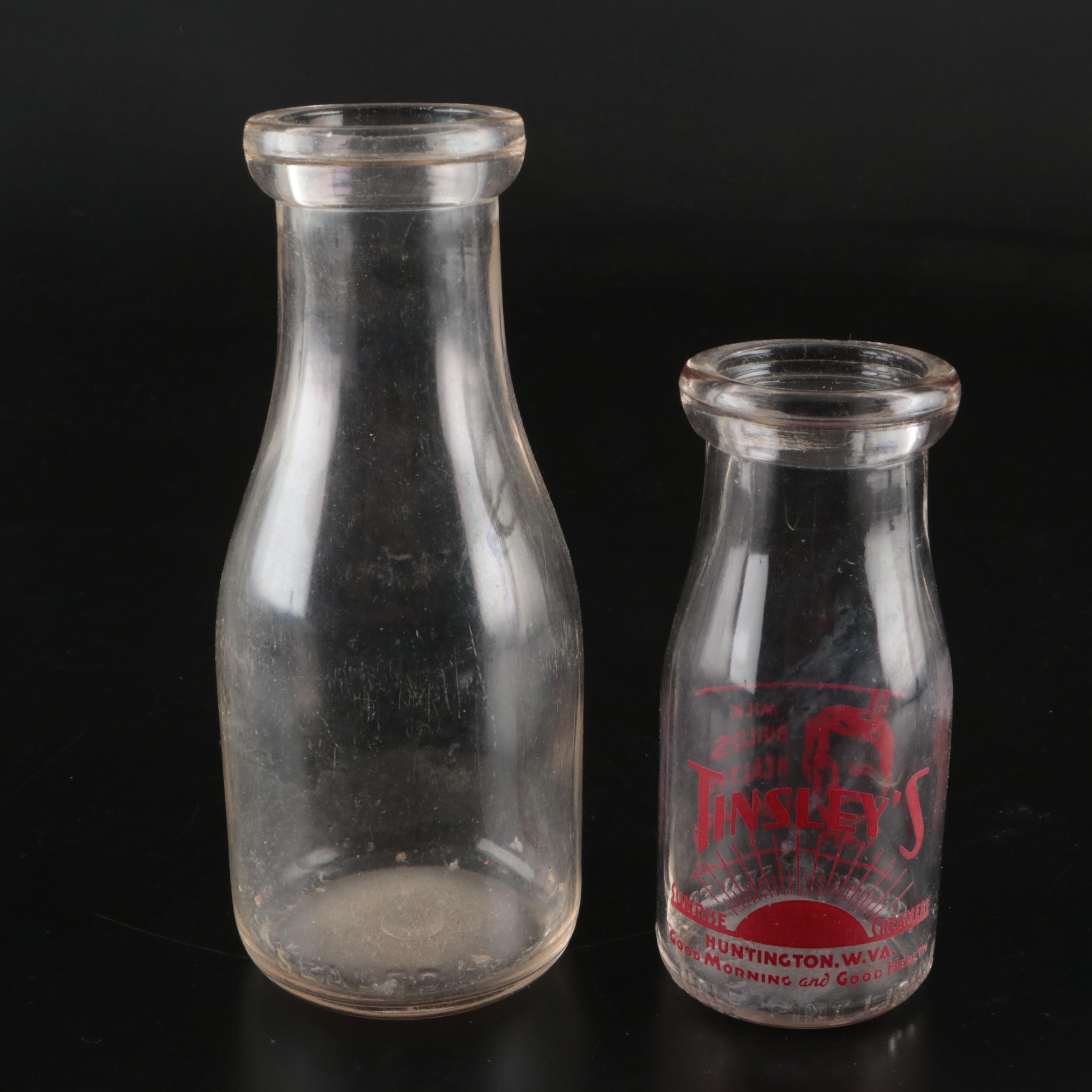 Spring Hill Dairy and Other Glass Dairy Bottles, Mid-20th Century