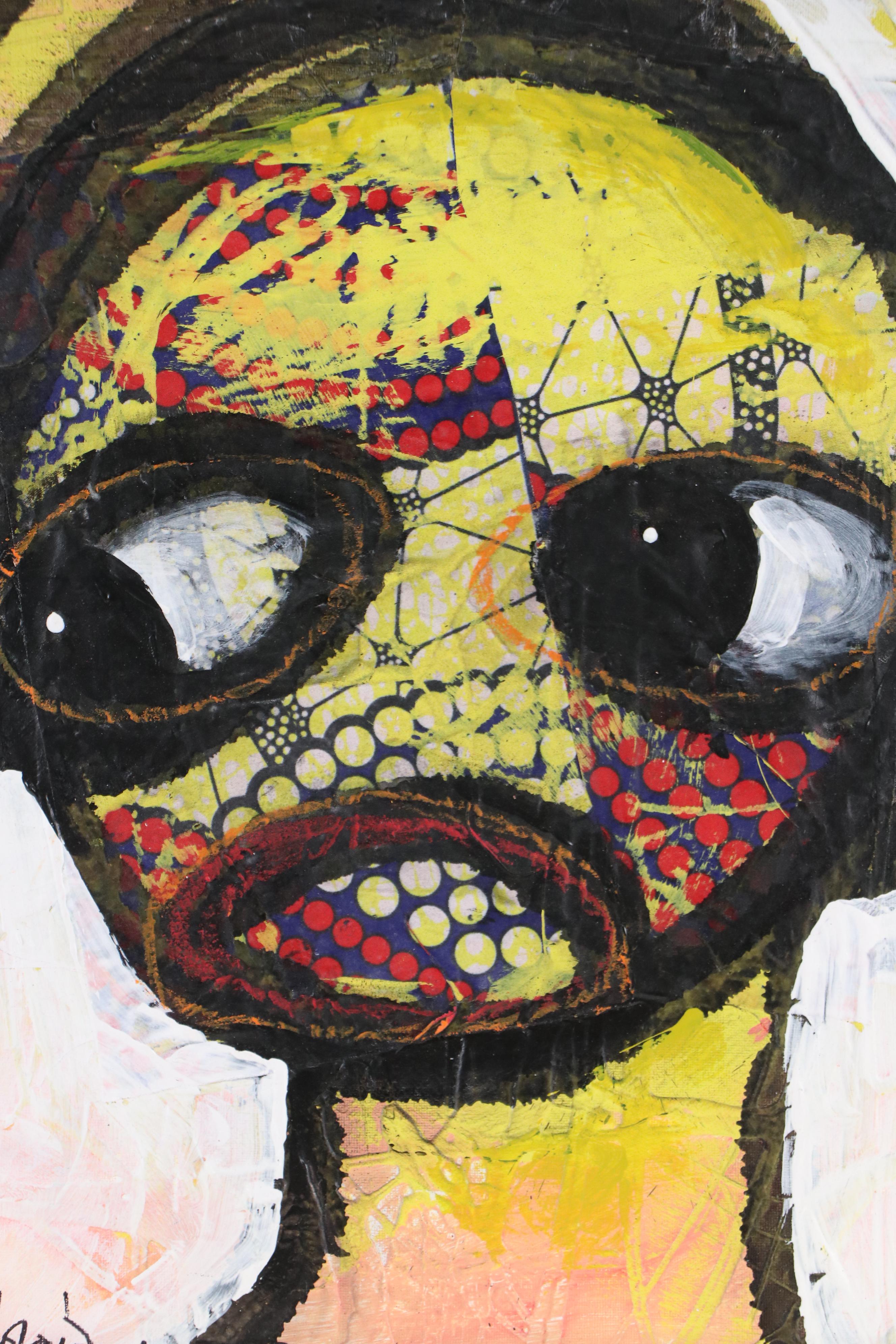 Abiola Idowu Stylized Mixed Media Portrait "Deep Love," 2023