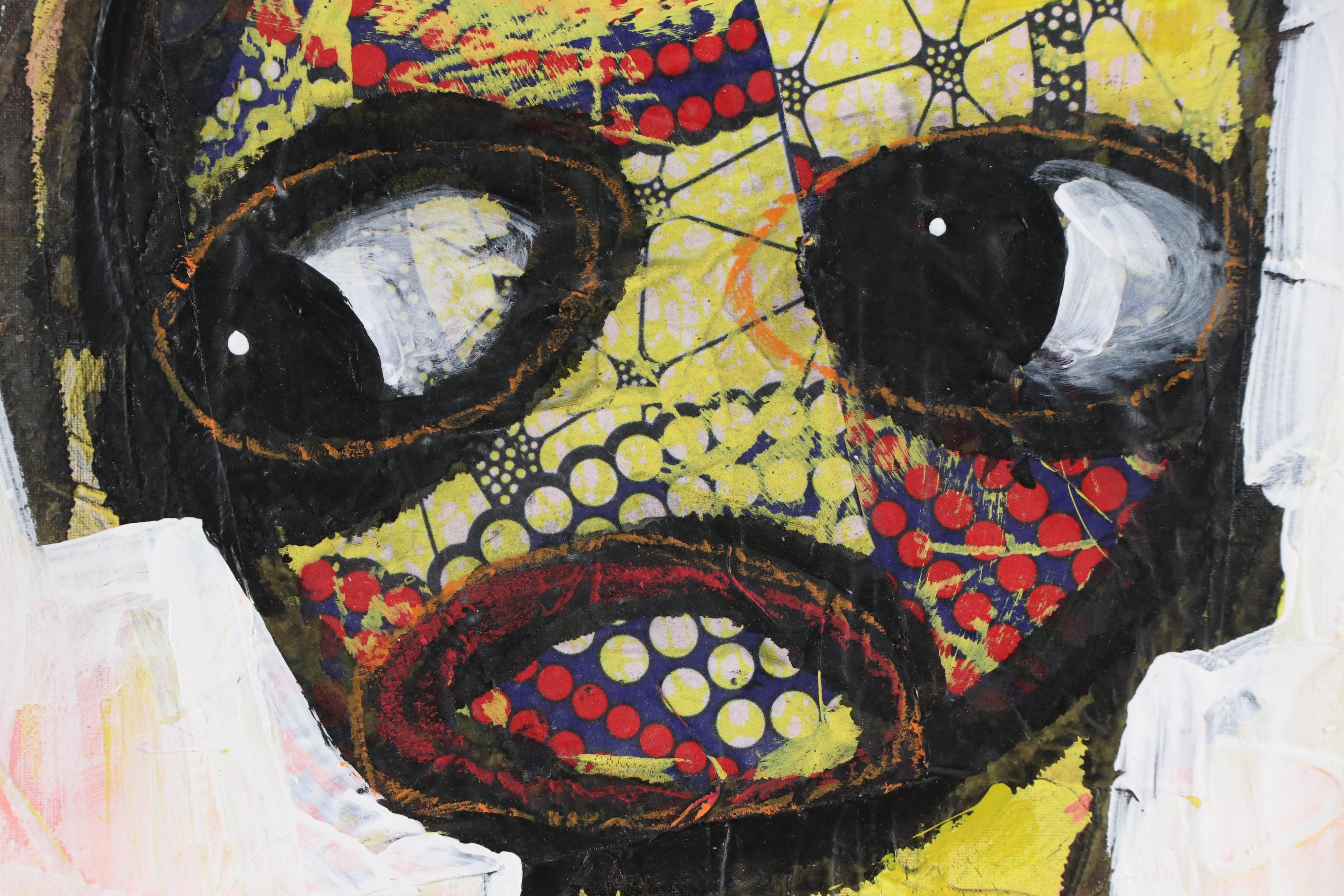 Abiola Idowu Stylized Mixed Media Portrait "Deep Love," 2023