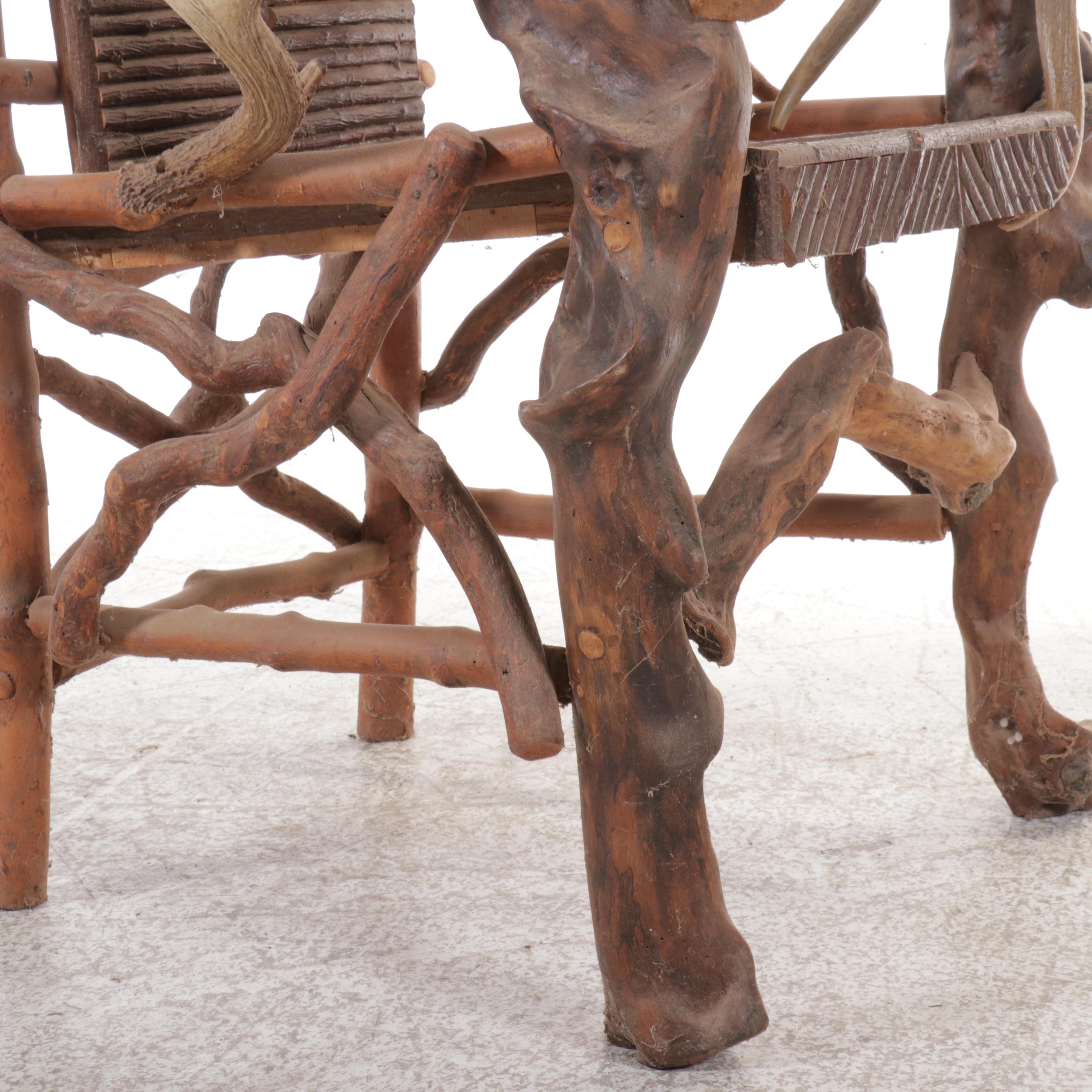 Robert Beaven Adirondack Style Root Wood Armchair with Jawbone Accents, 1999