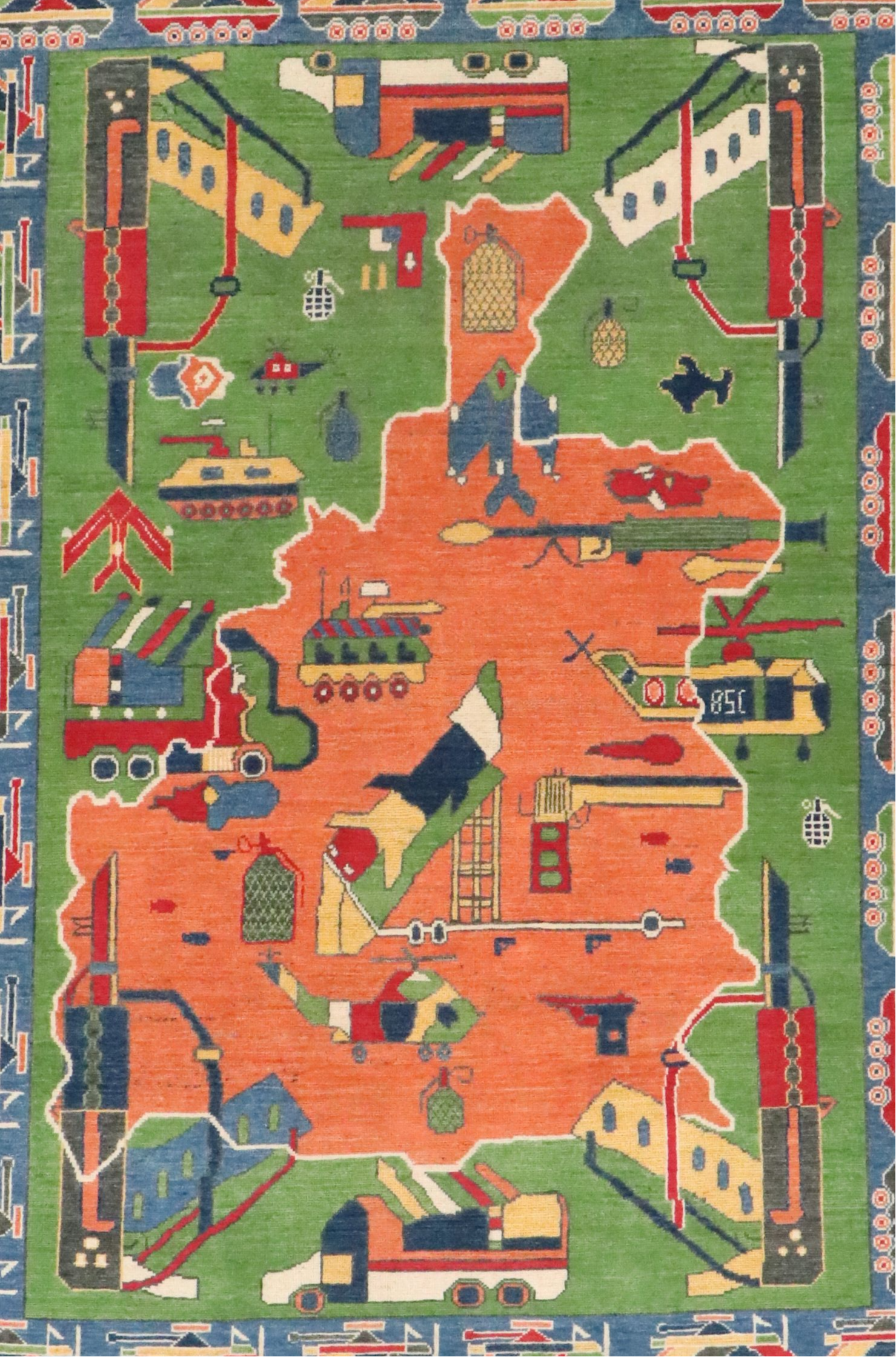 5' x 7'3 Hand-Knotted Afghan Pictorial War Area Rug