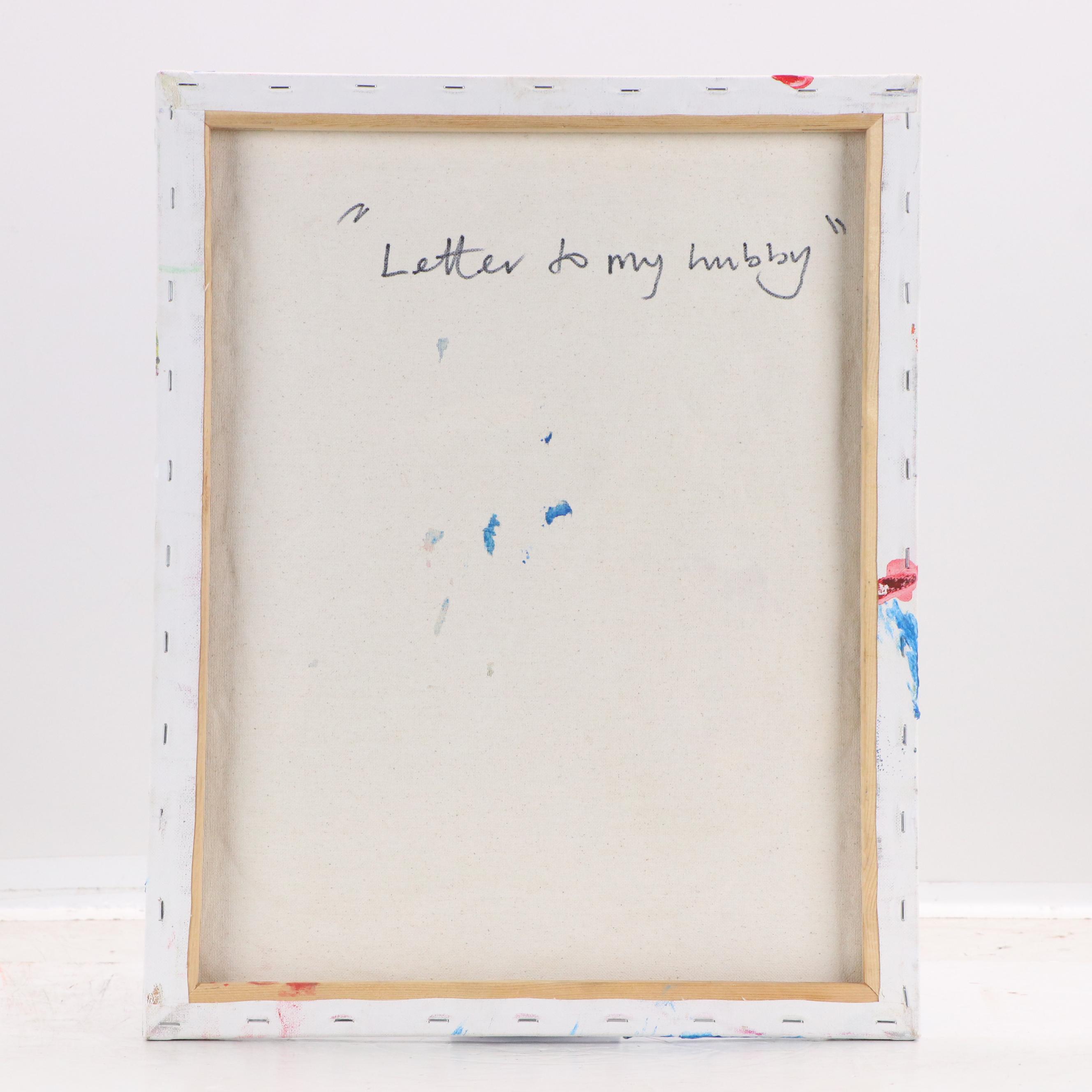 Abiola Idowu Stylized Mixed Media Portrait "Letter To My Hubby," 21st Century