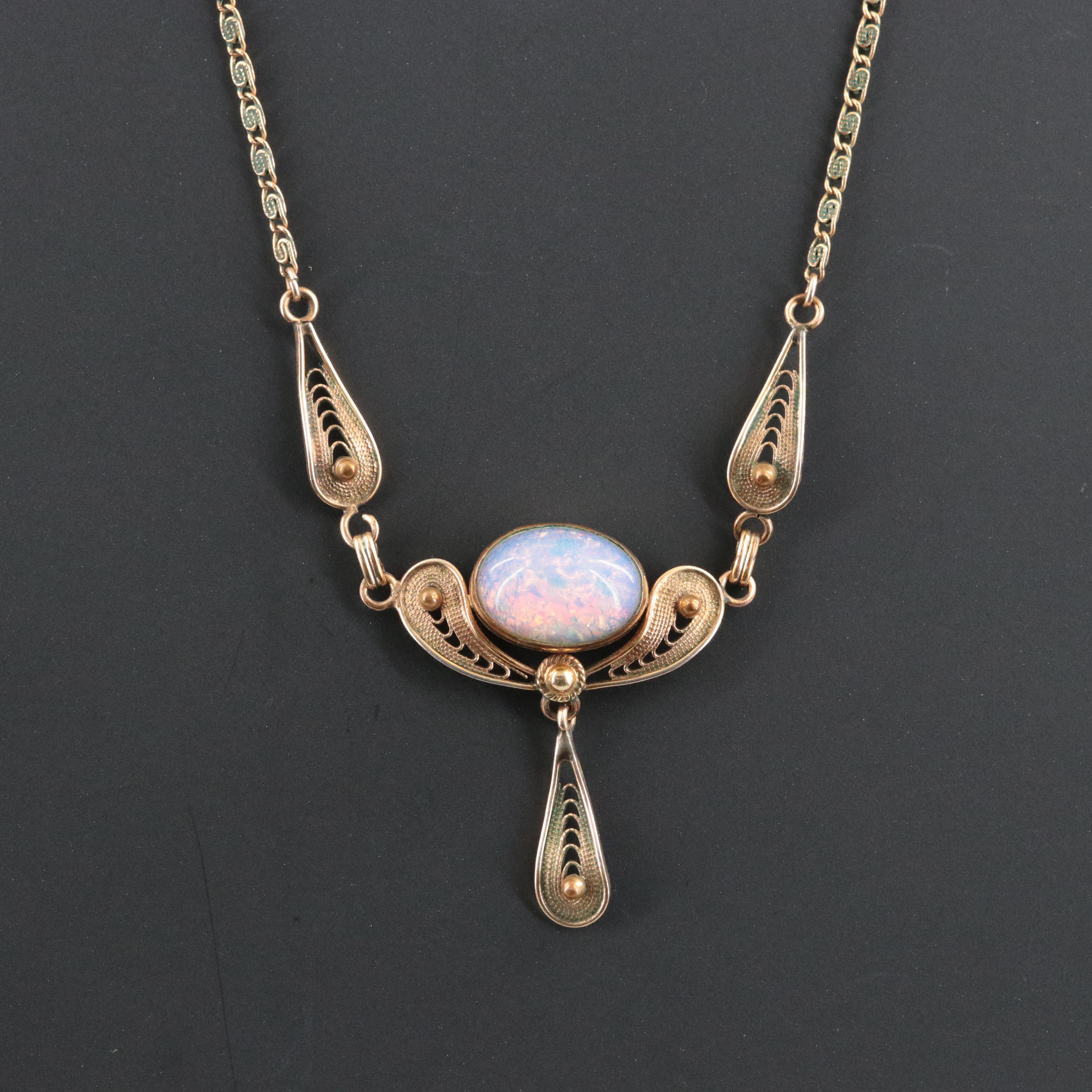 Vintage Gold-Filled Cat's Eye Foiled Glass Necklace