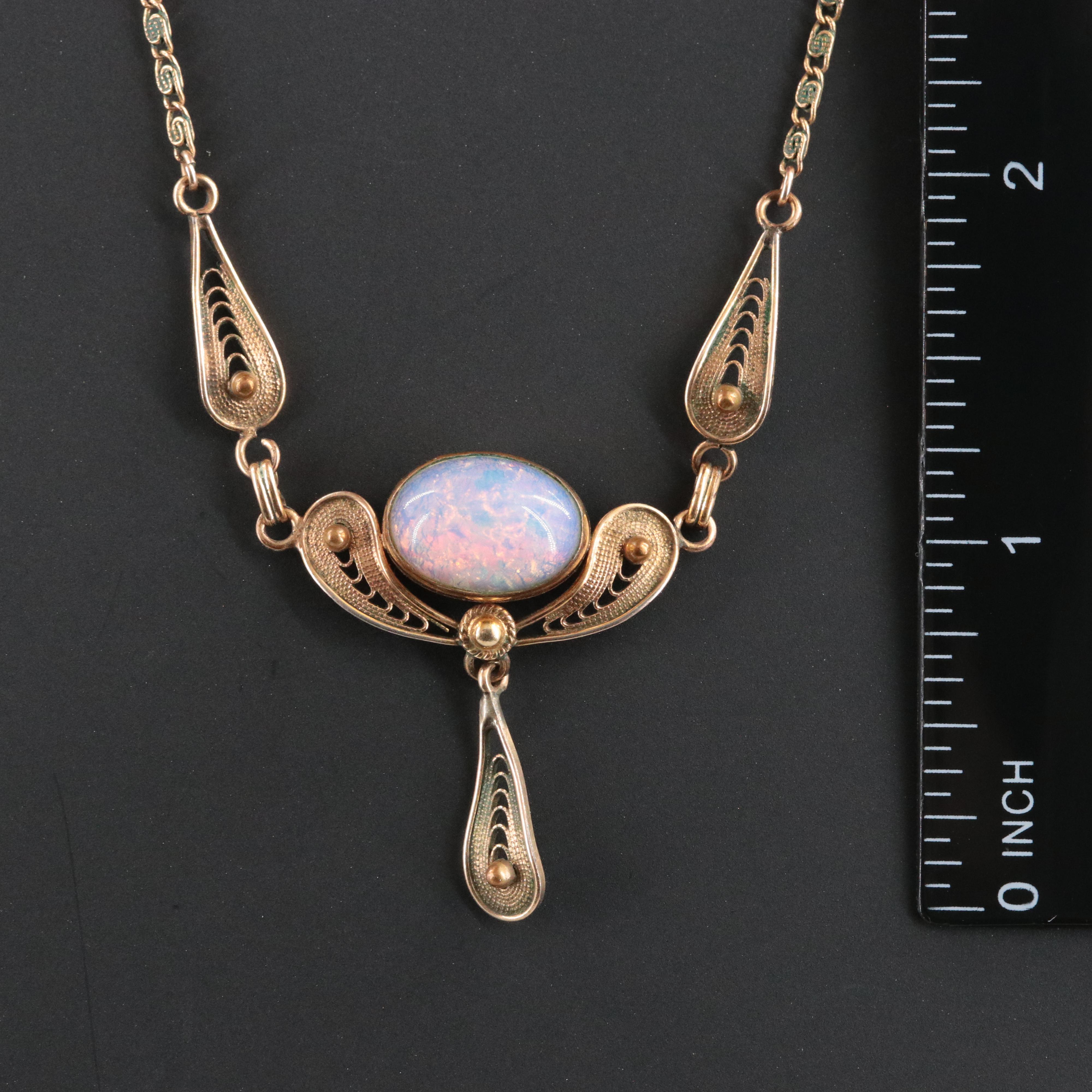 Vintage Gold-Filled Cat's Eye Foiled Glass Necklace