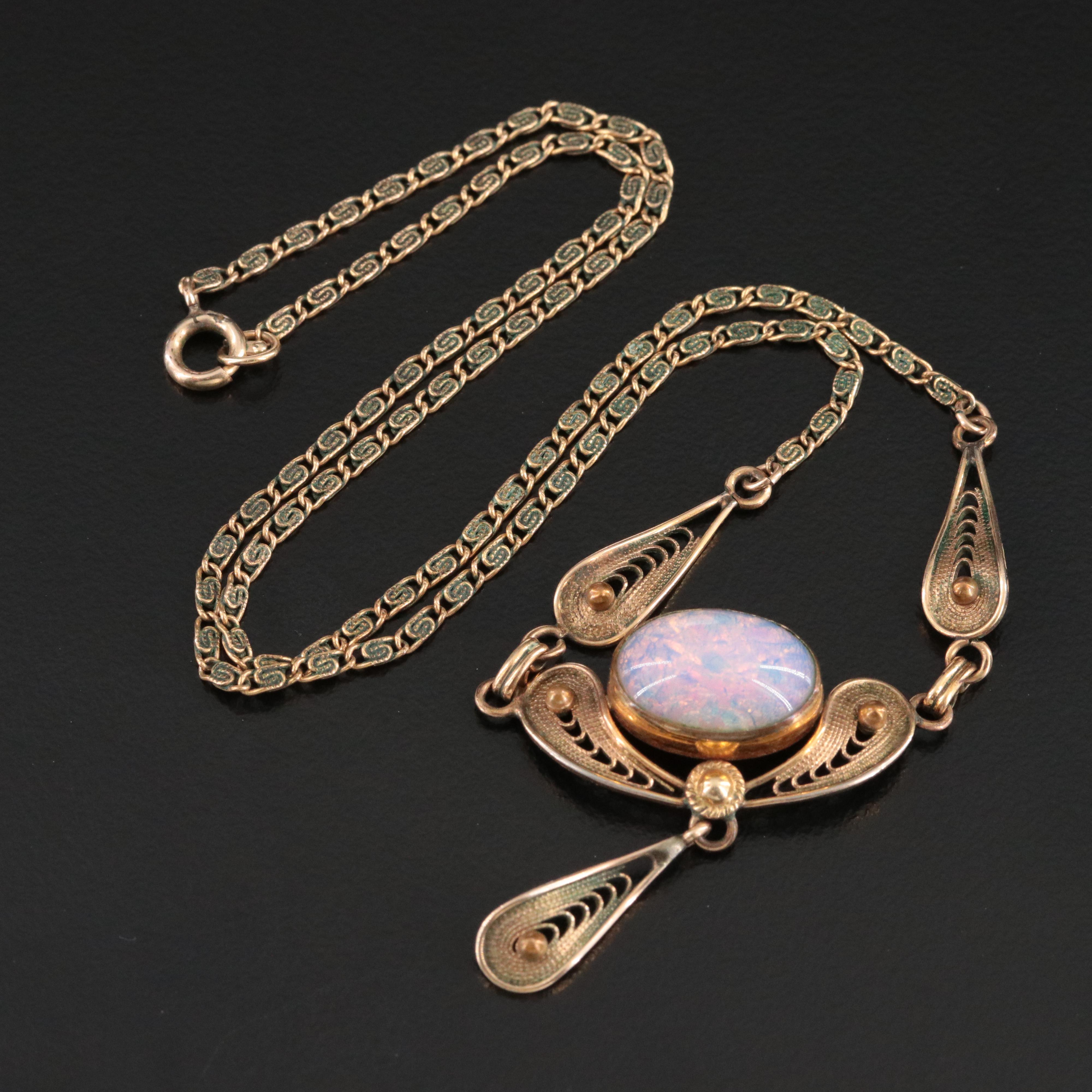 Vintage Gold-Filled Cat's Eye Foiled Glass Necklace