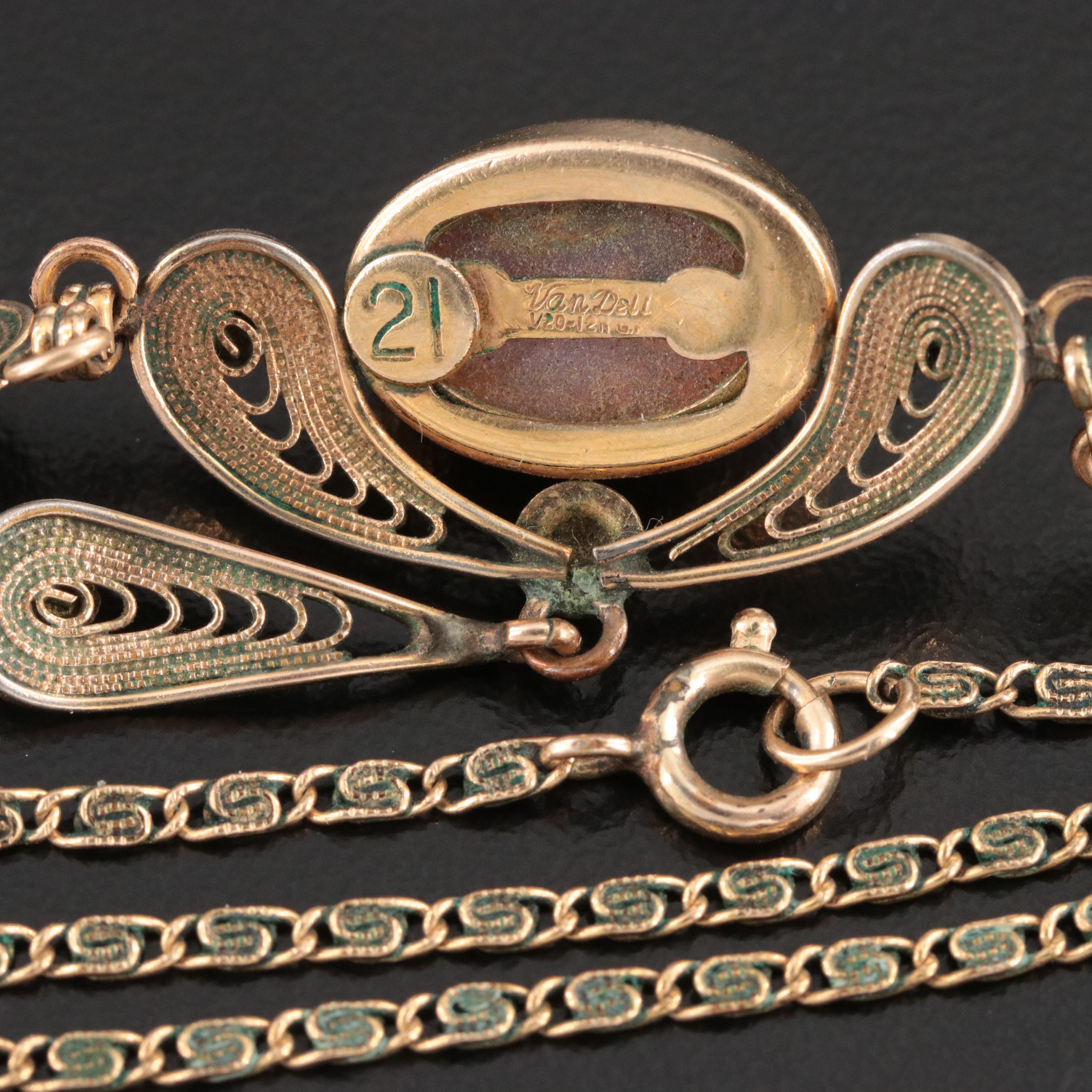 Vintage Gold-Filled Cat's Eye Foiled Glass Necklace