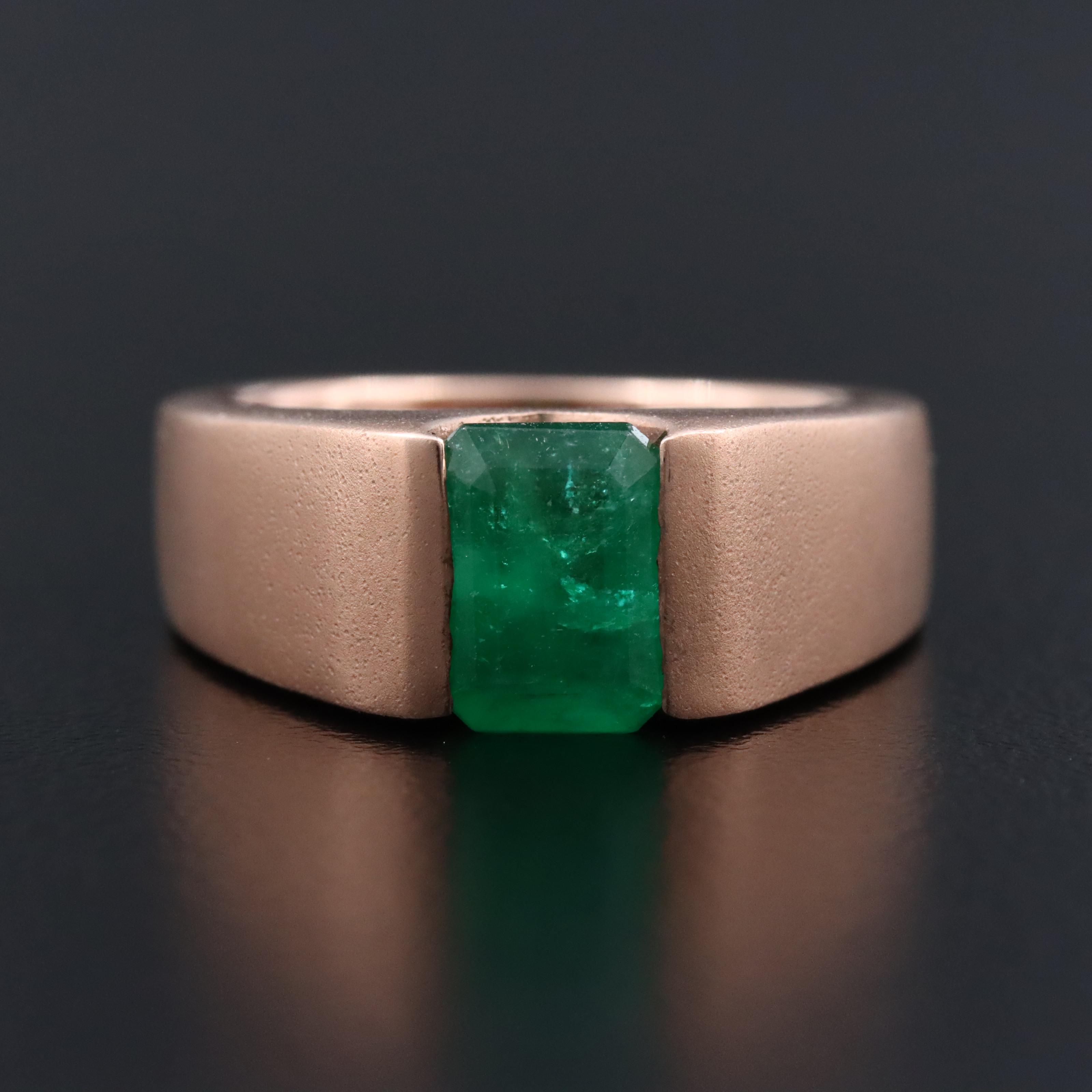 9K Rose Gold 1.60 CT Emerald Ring with Matte Finish
