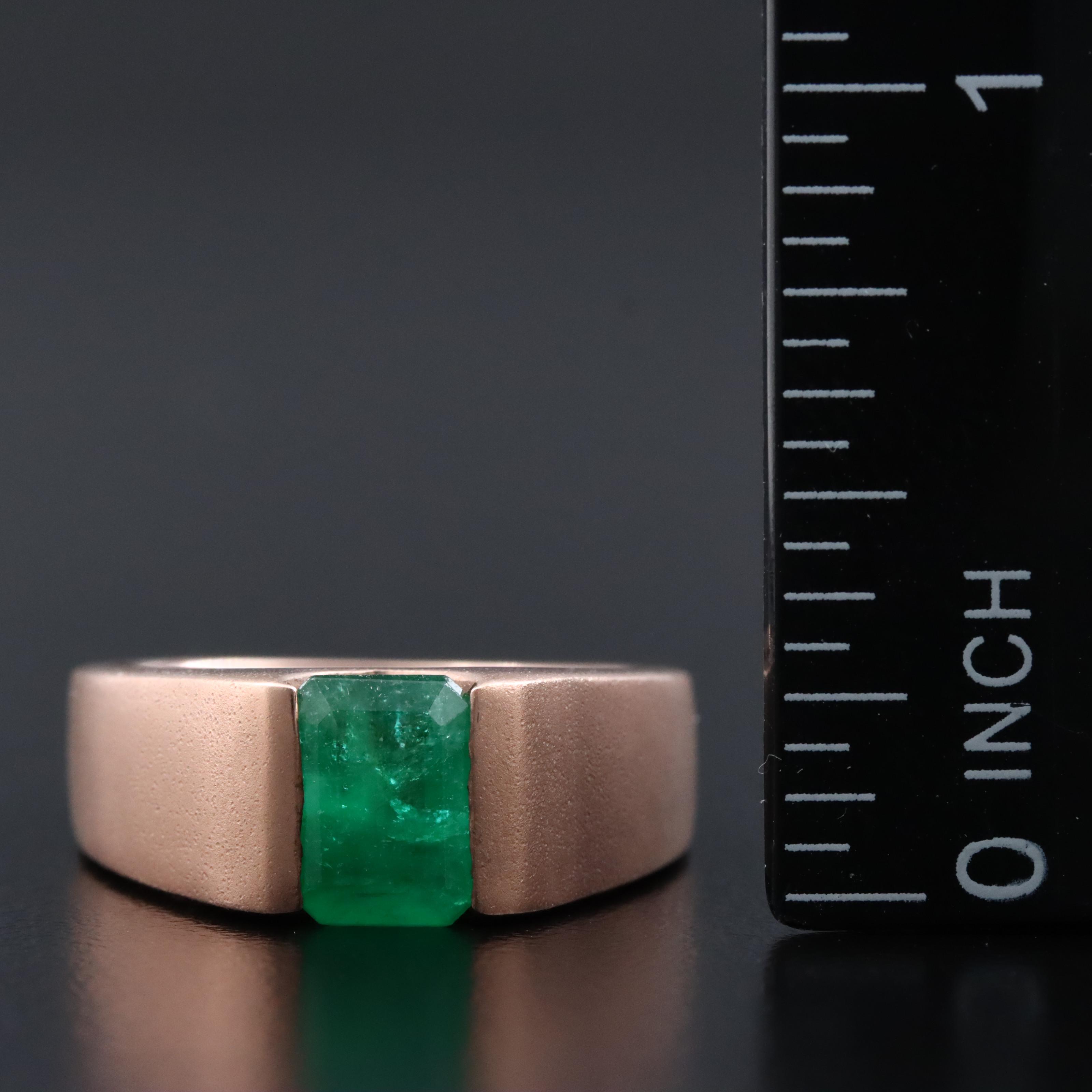 9K Rose Gold 1.60 CT Emerald Ring with Matte Finish