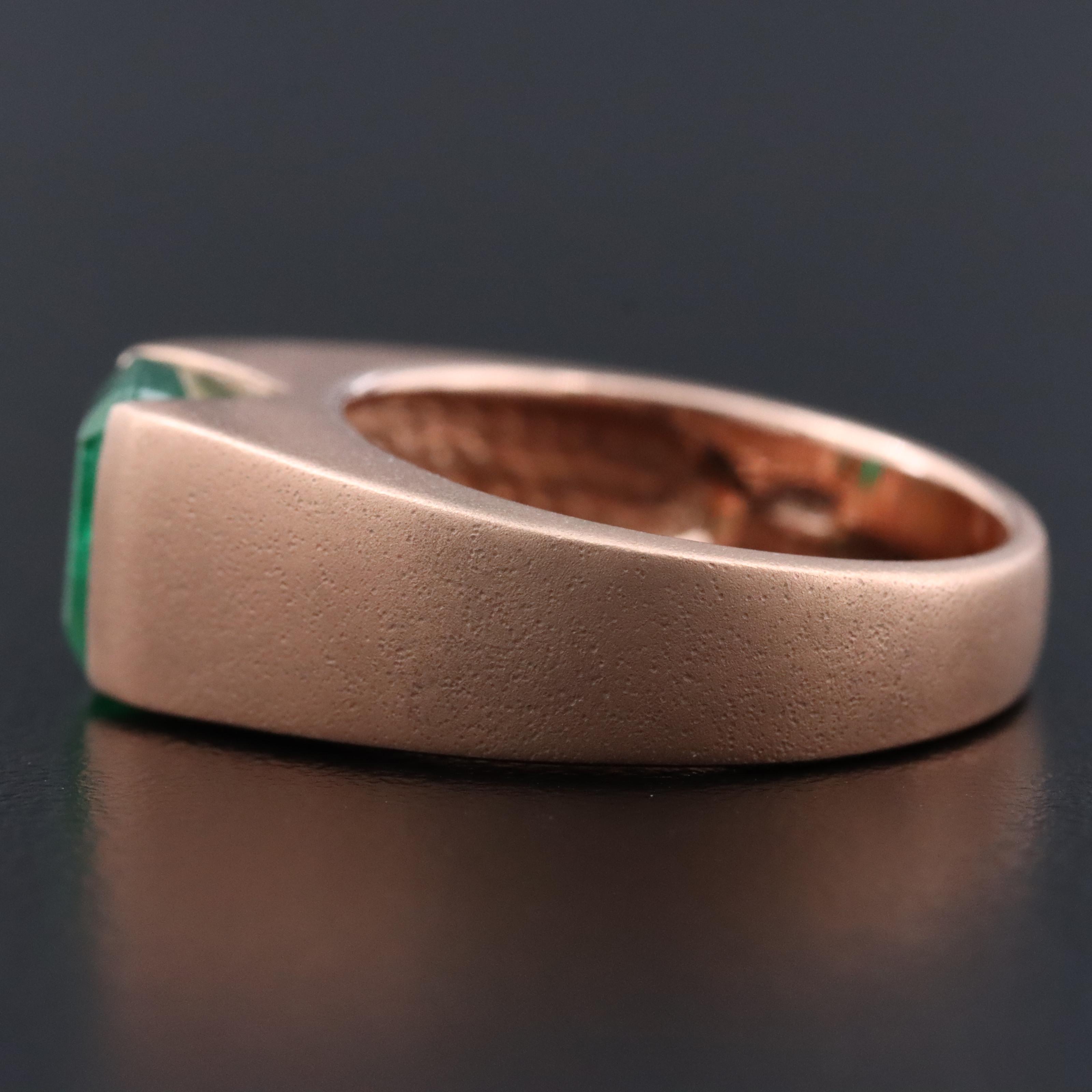 9K Rose Gold 1.60 CT Emerald Ring with Matte Finish