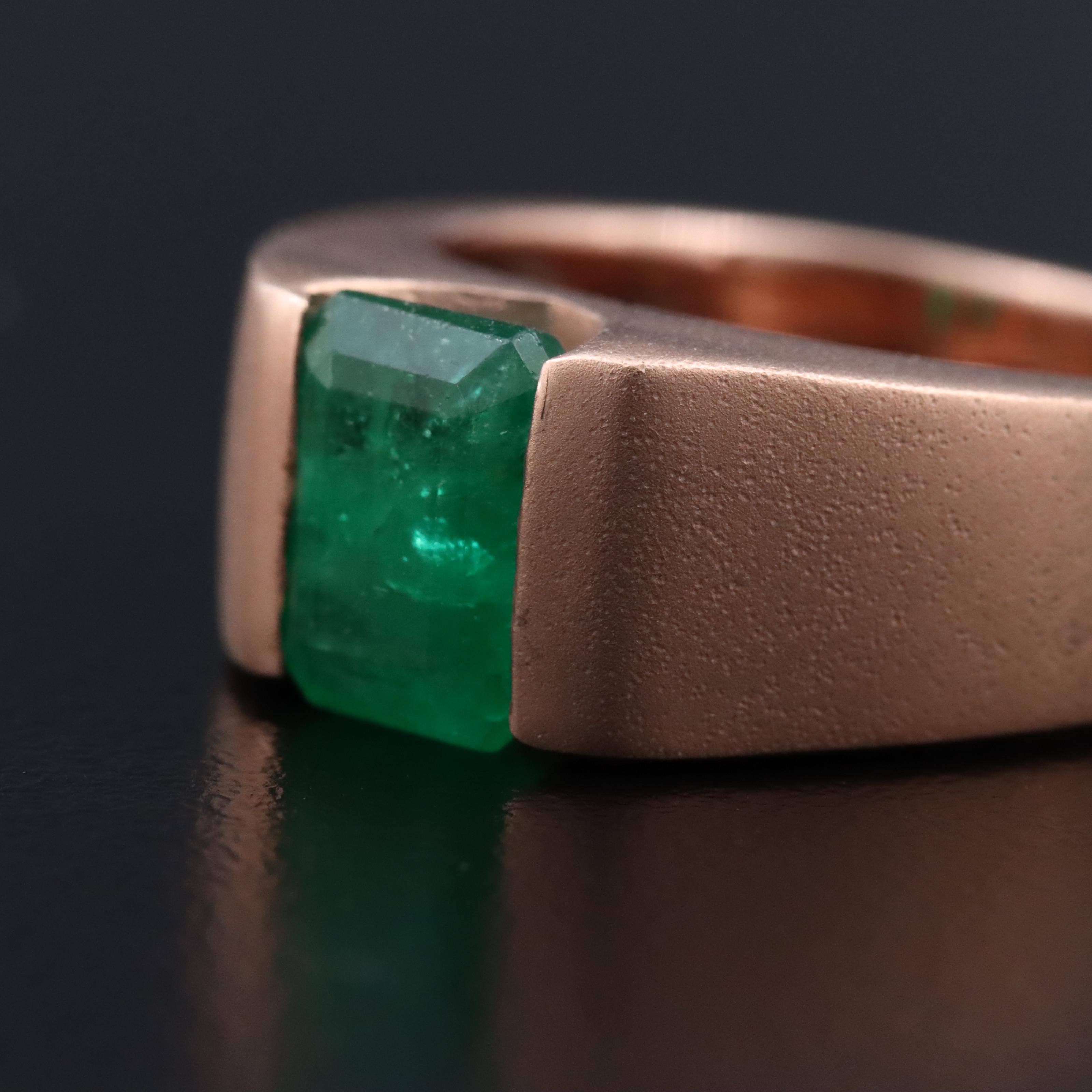 9K Rose Gold 1.60 CT Emerald Ring with Matte Finish