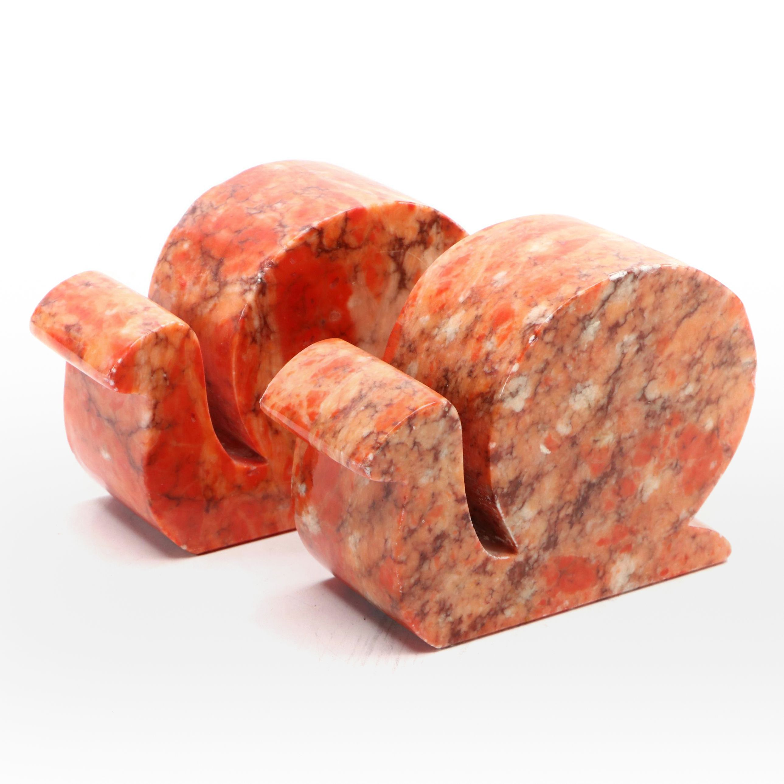 Italian Hand Carved Dyed Alabaster Retro Snail Bookends