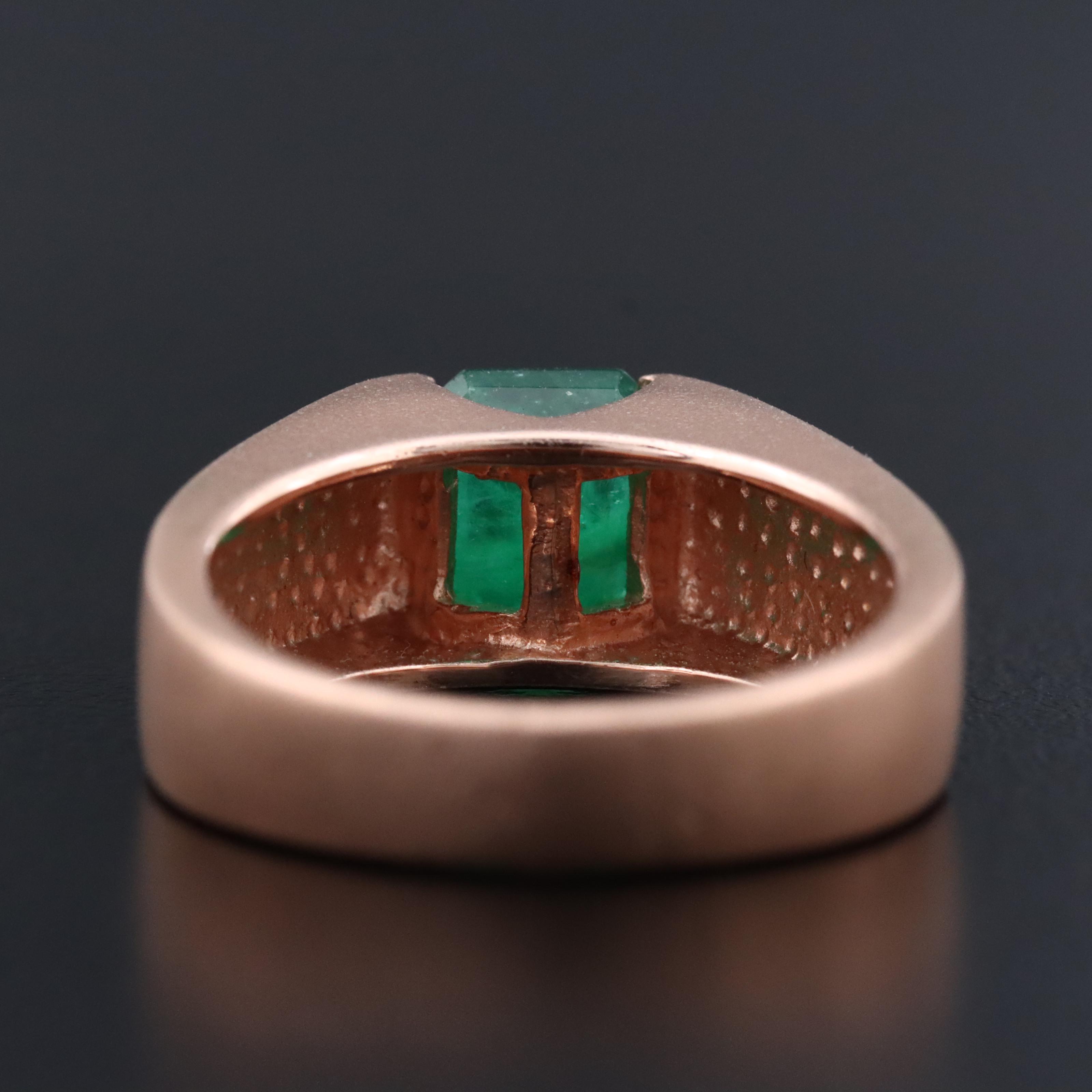9K Rose Gold 1.60 CT Emerald Ring with Matte Finish