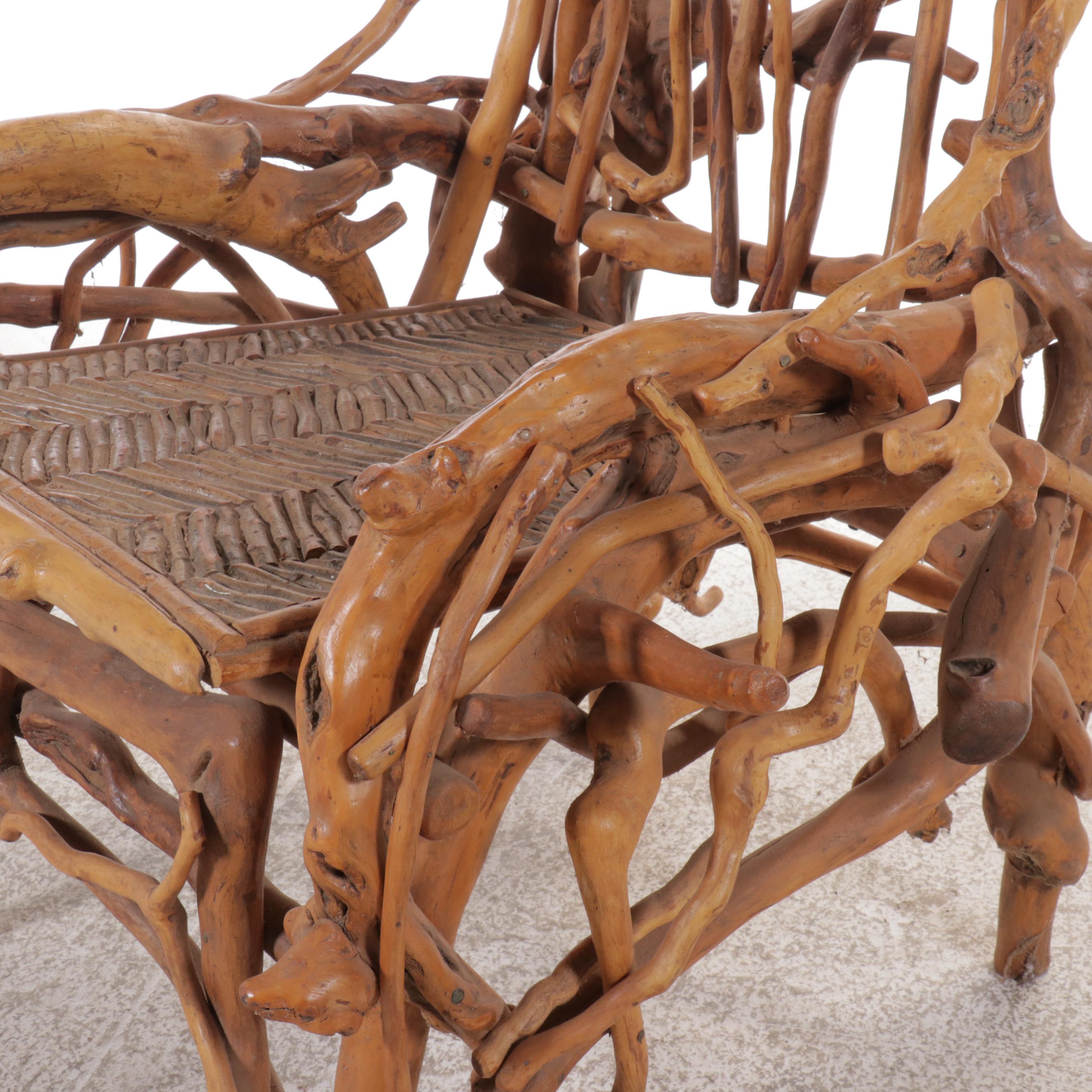 Robert Beaven Adirondack Style Root Wood Armchair
