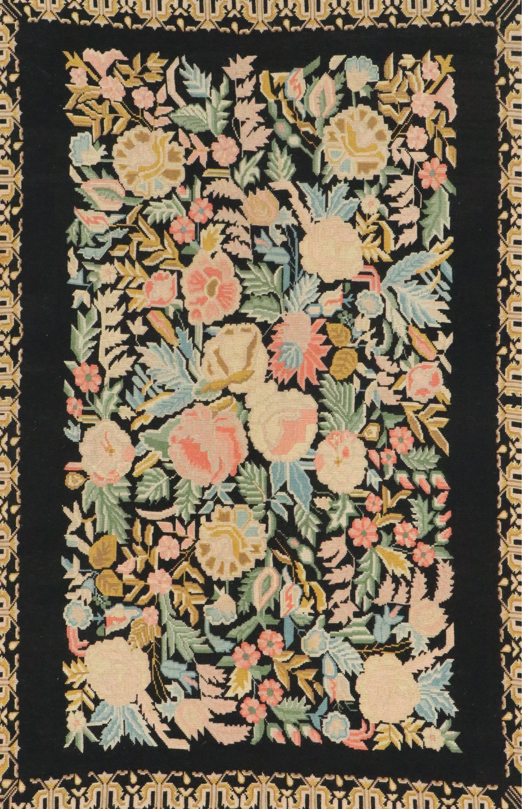 6' x 9'3 Handmade Indian Floral Needlepoint Area Rug