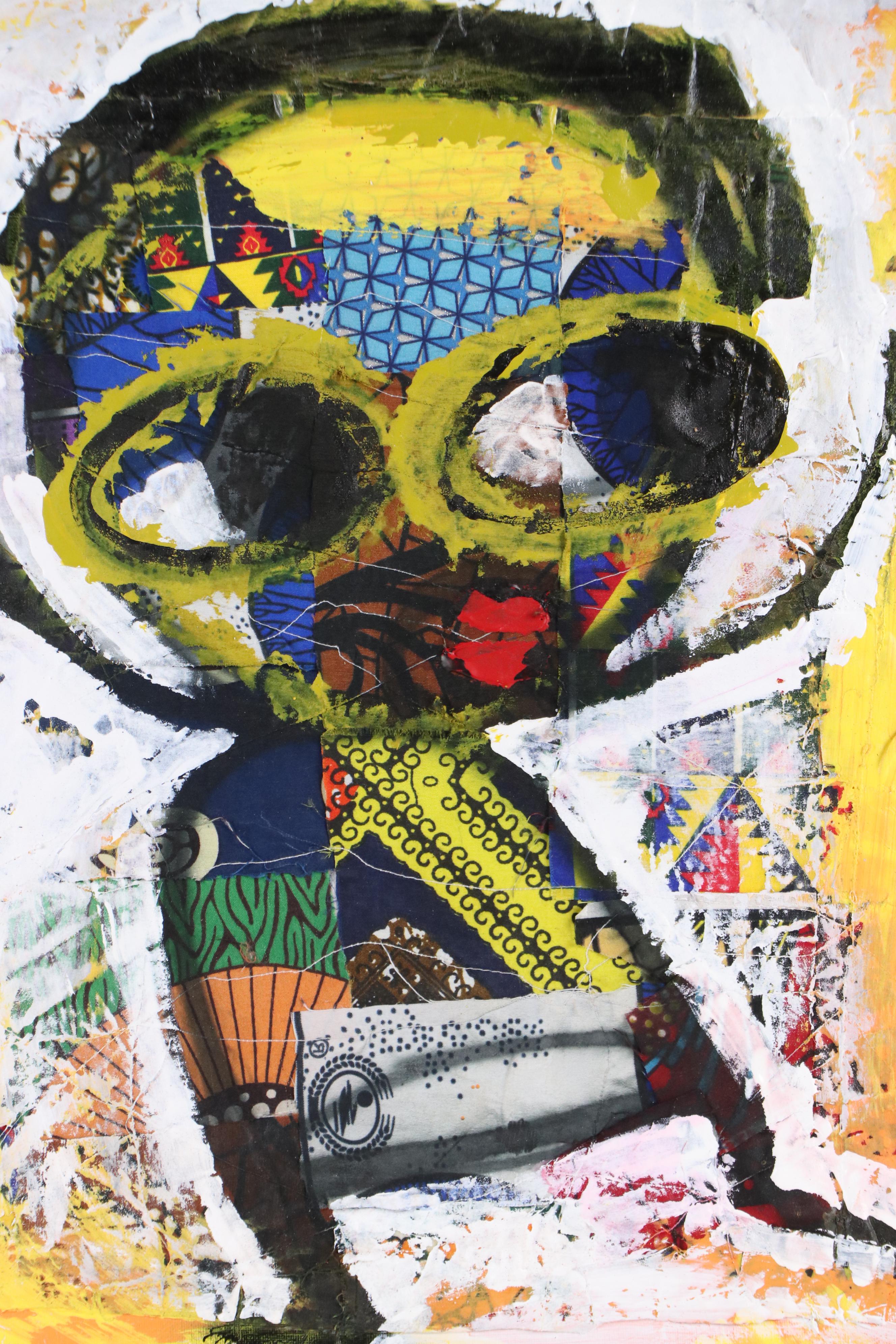 Abiola Idowu Stylized Mixed Media Portrait "Happiness," 2022