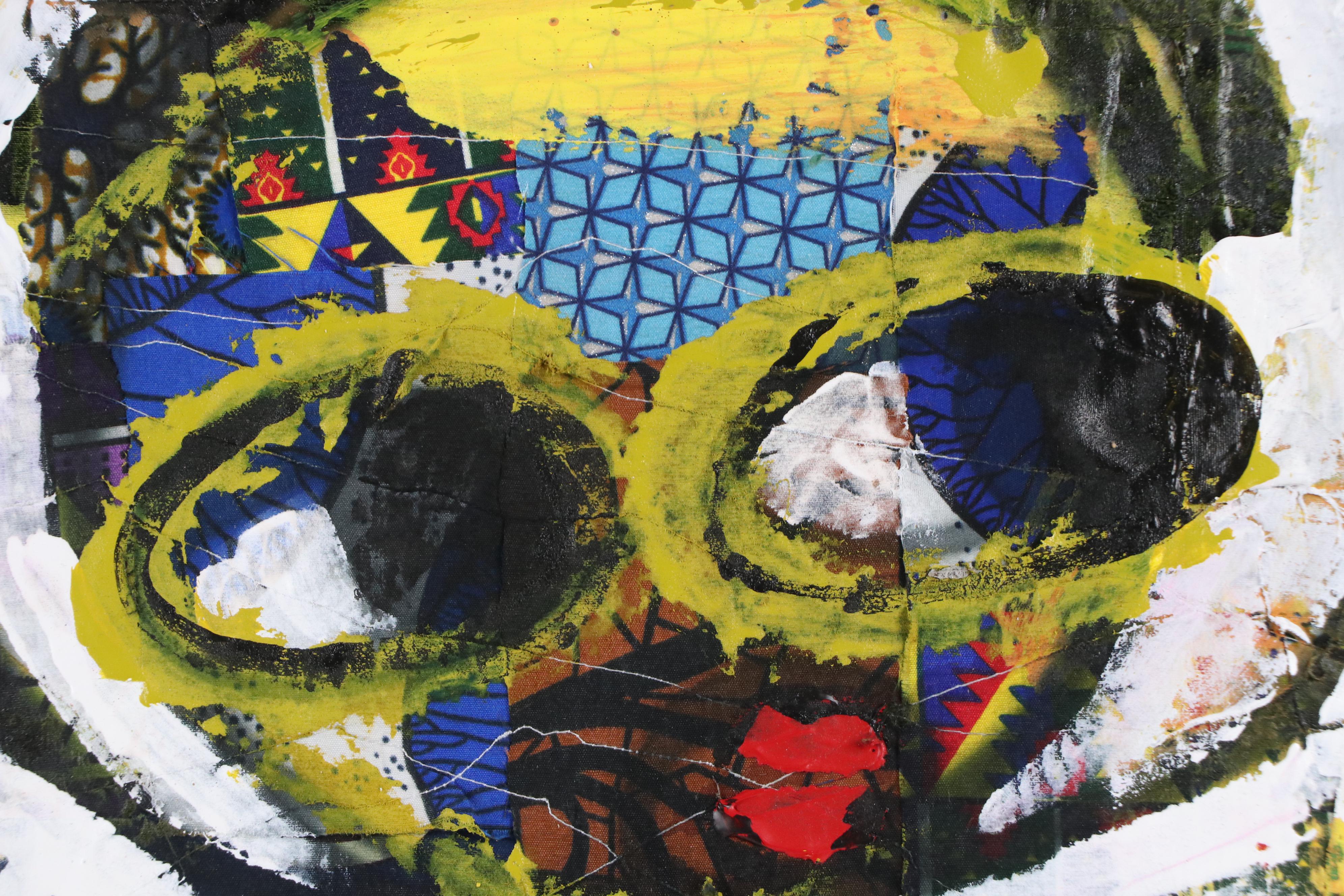 Abiola Idowu Stylized Mixed Media Portrait "Happiness," 2022