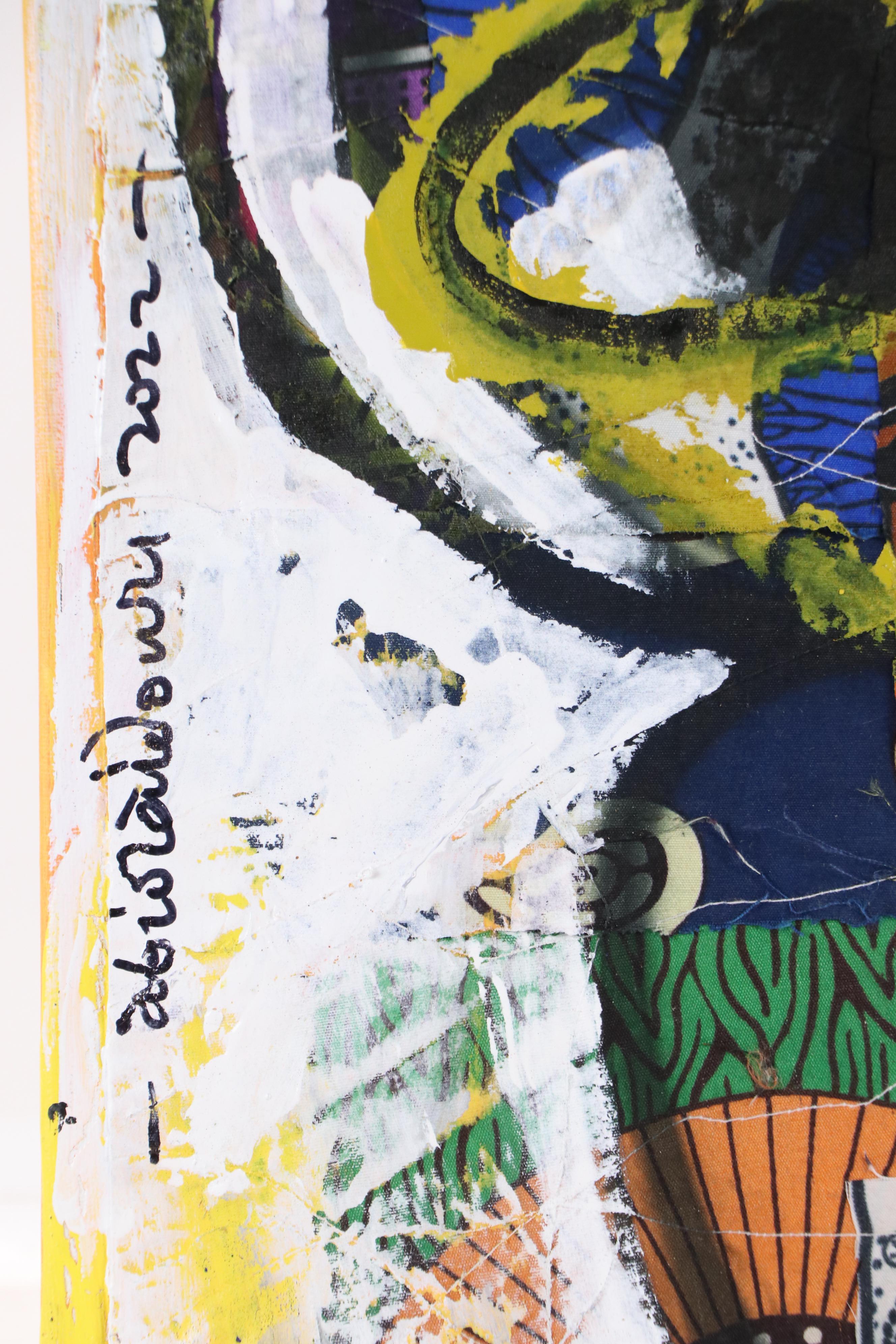 Abiola Idowu Stylized Mixed Media Portrait "Happiness," 2022