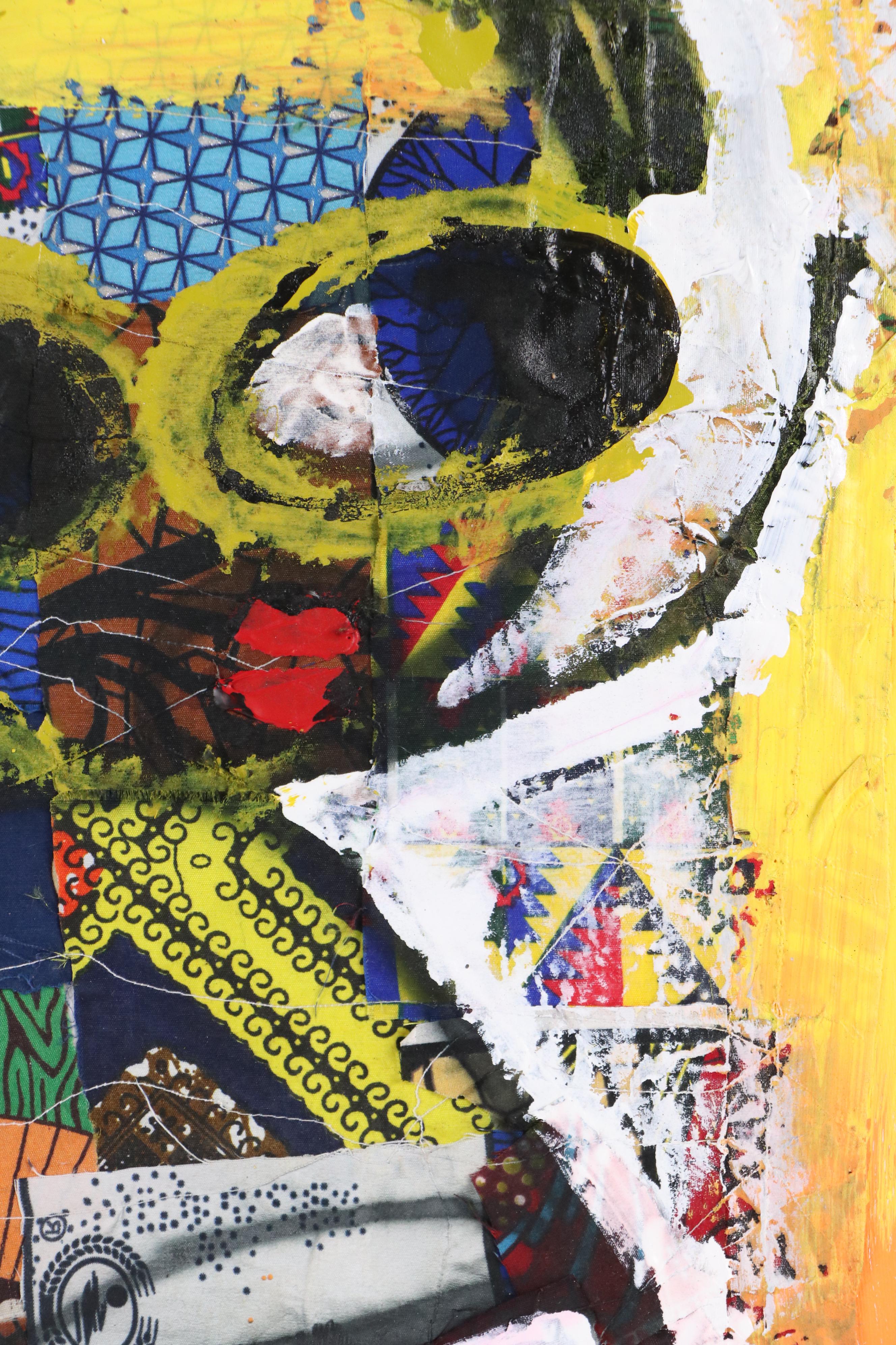 Abiola Idowu Stylized Mixed Media Portrait "Happiness," 2022