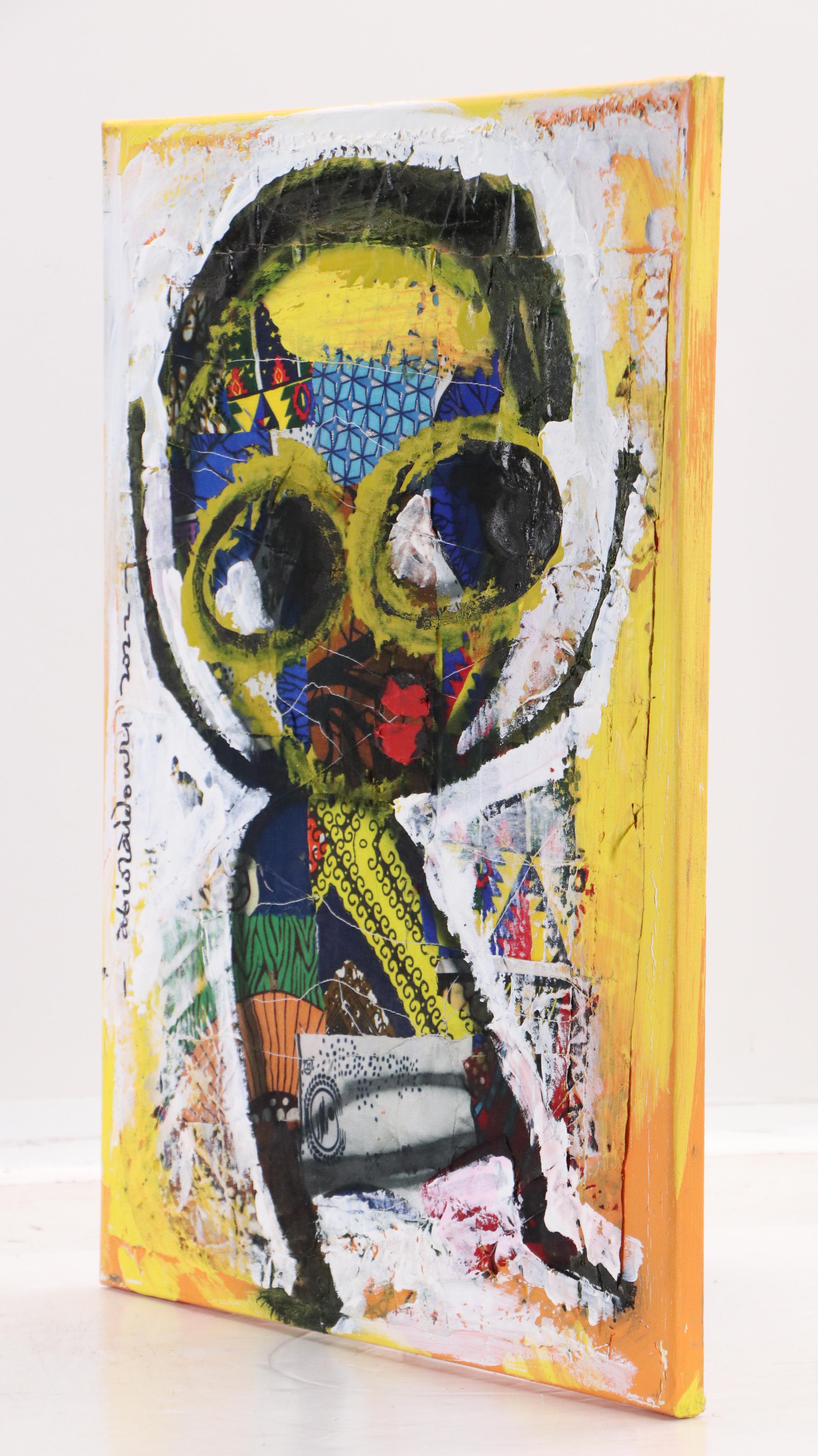 Abiola Idowu Stylized Mixed Media Portrait "Happiness," 2022