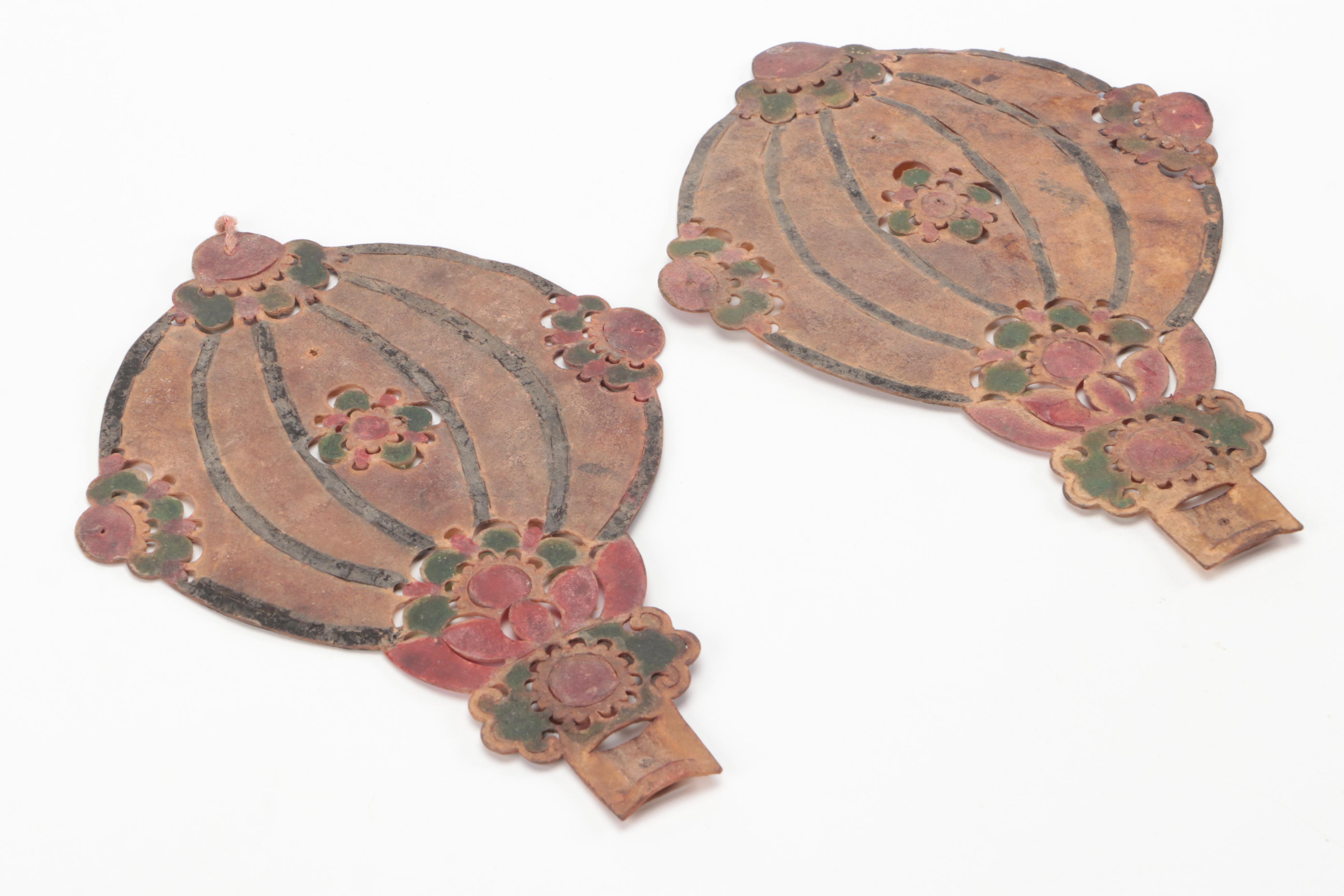 Chinese Lantern Pair Vellum Shadow Puppet Accessories, Circa 1870