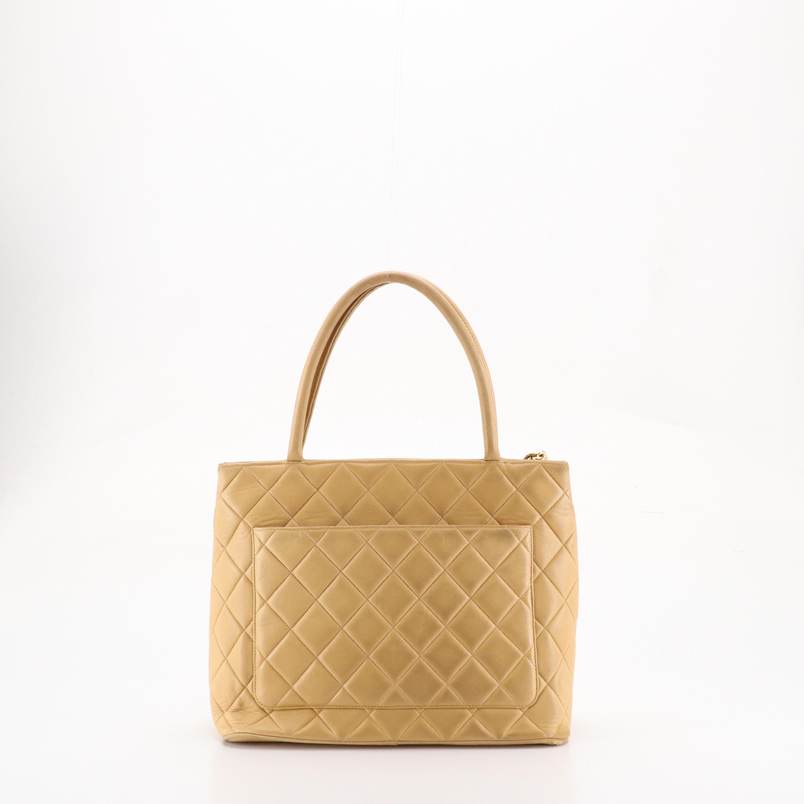 Chanel Medallion Zip Tote in Beige Quilted Lambskin Leather