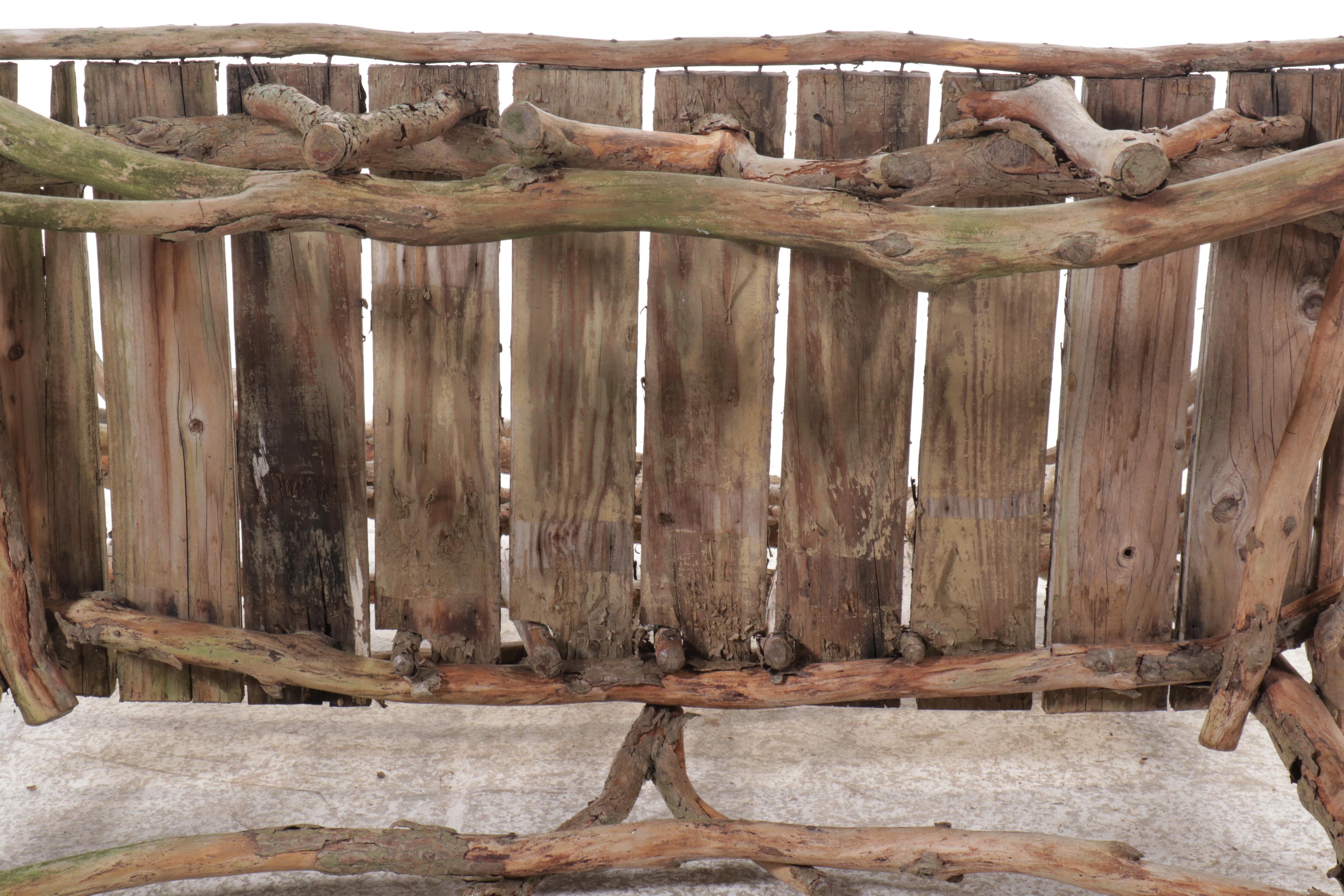 Robert Beaven Adirondack Style Handcrafted Twig and Root Bench and Coffee Table