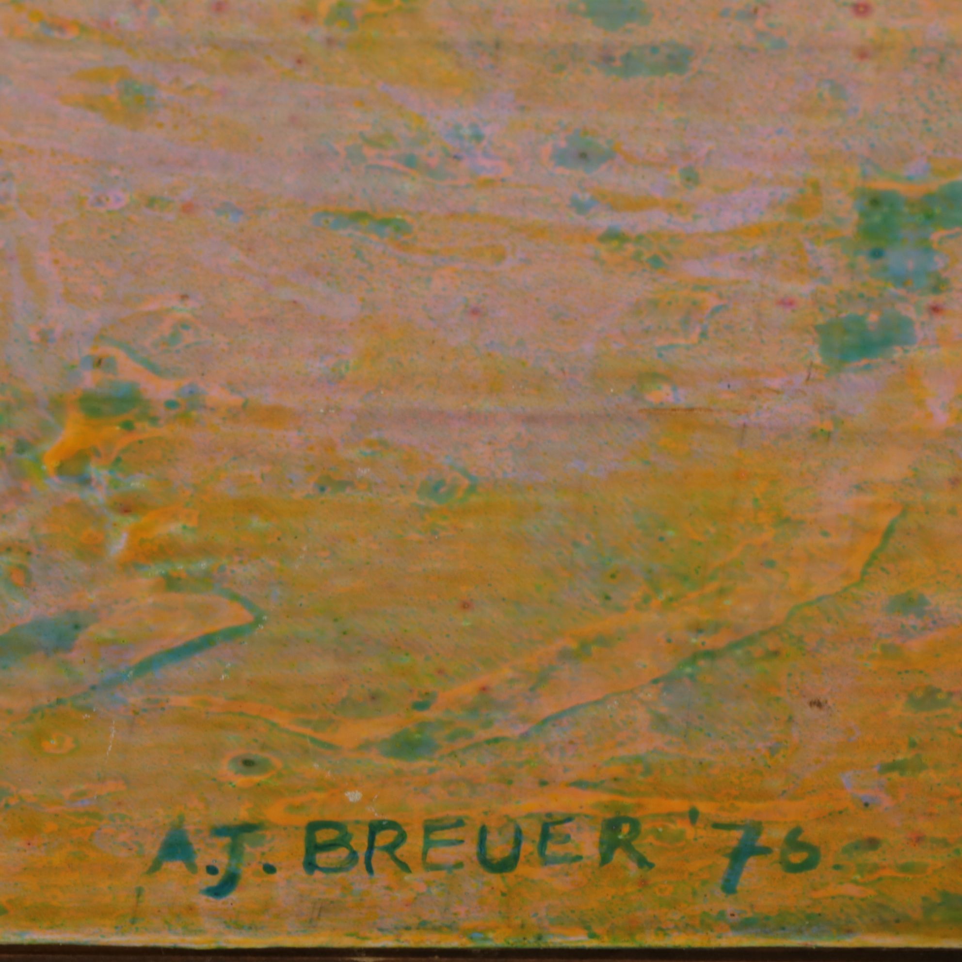 A.J. Breuer Textured Abstract Starburst Oil Painting ,1976