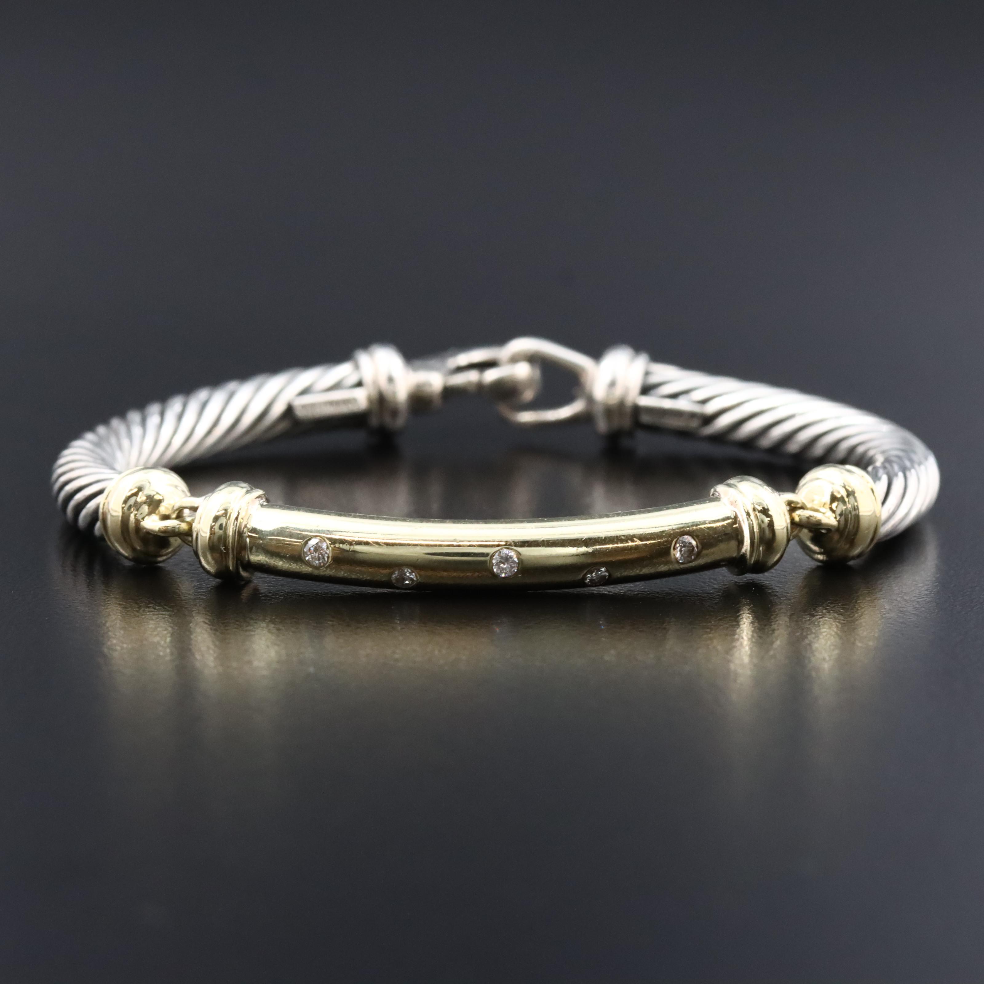David Yurman Metro Sterling,14K and Diamond Cable Bracelet