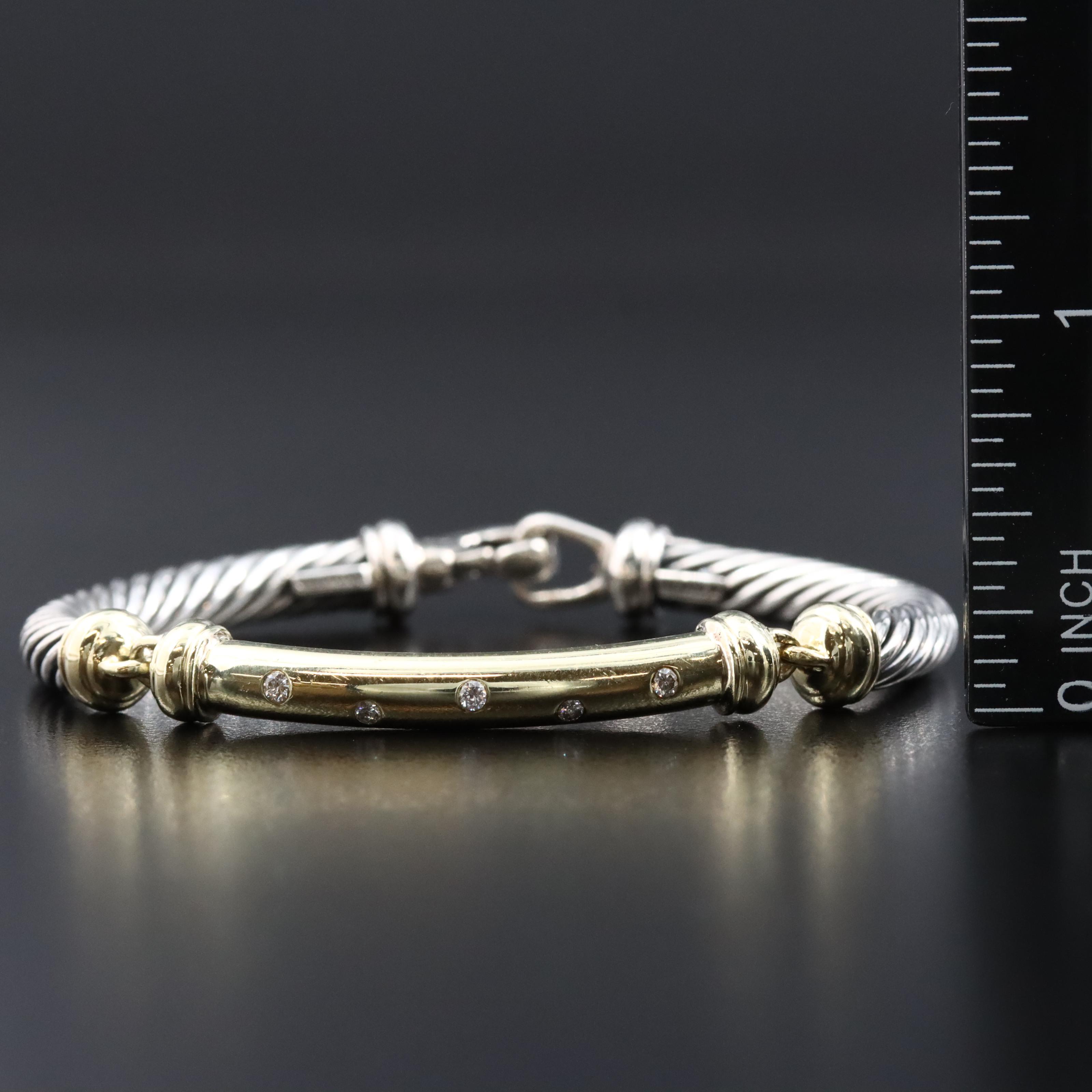 David Yurman Metro Sterling,14K and Diamond Cable Bracelet
