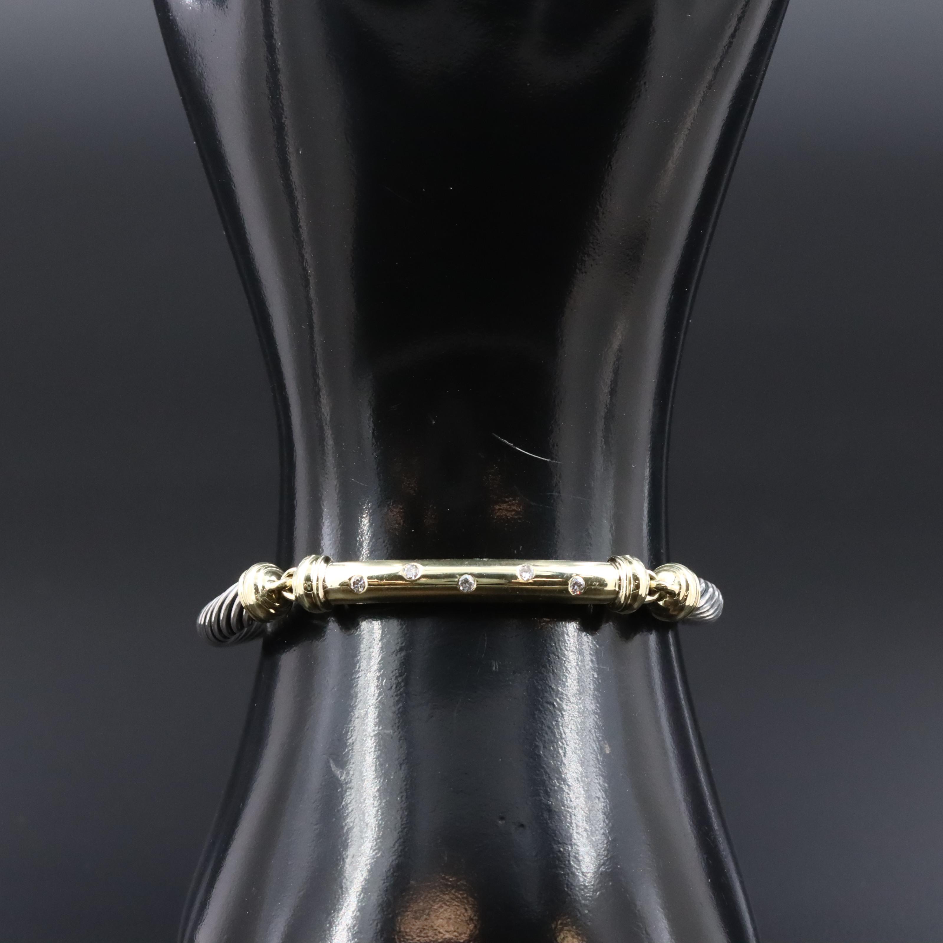 David Yurman Metro Sterling,14K and Diamond Cable Bracelet