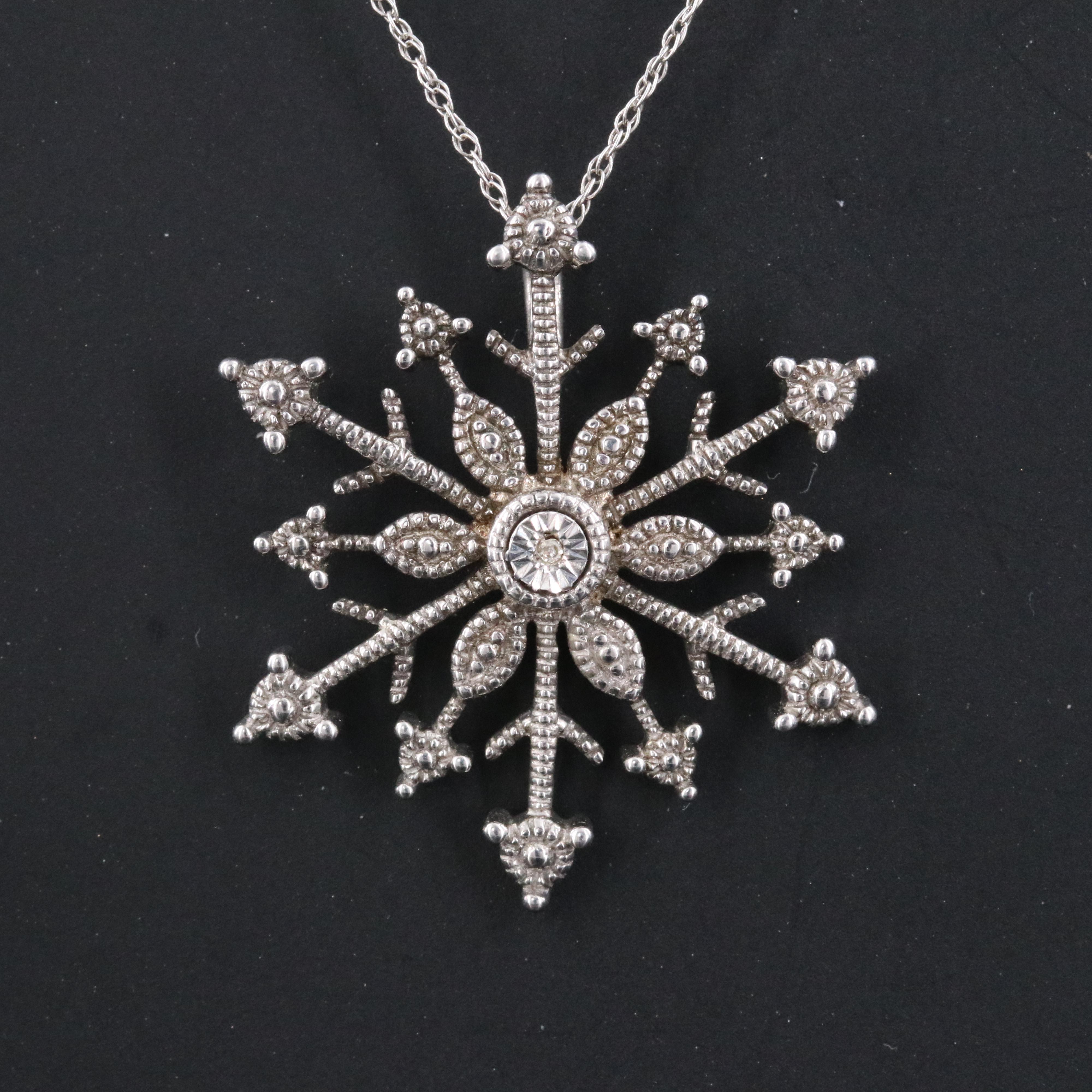 Sterling Diamond Snowflake Pendant Necklace