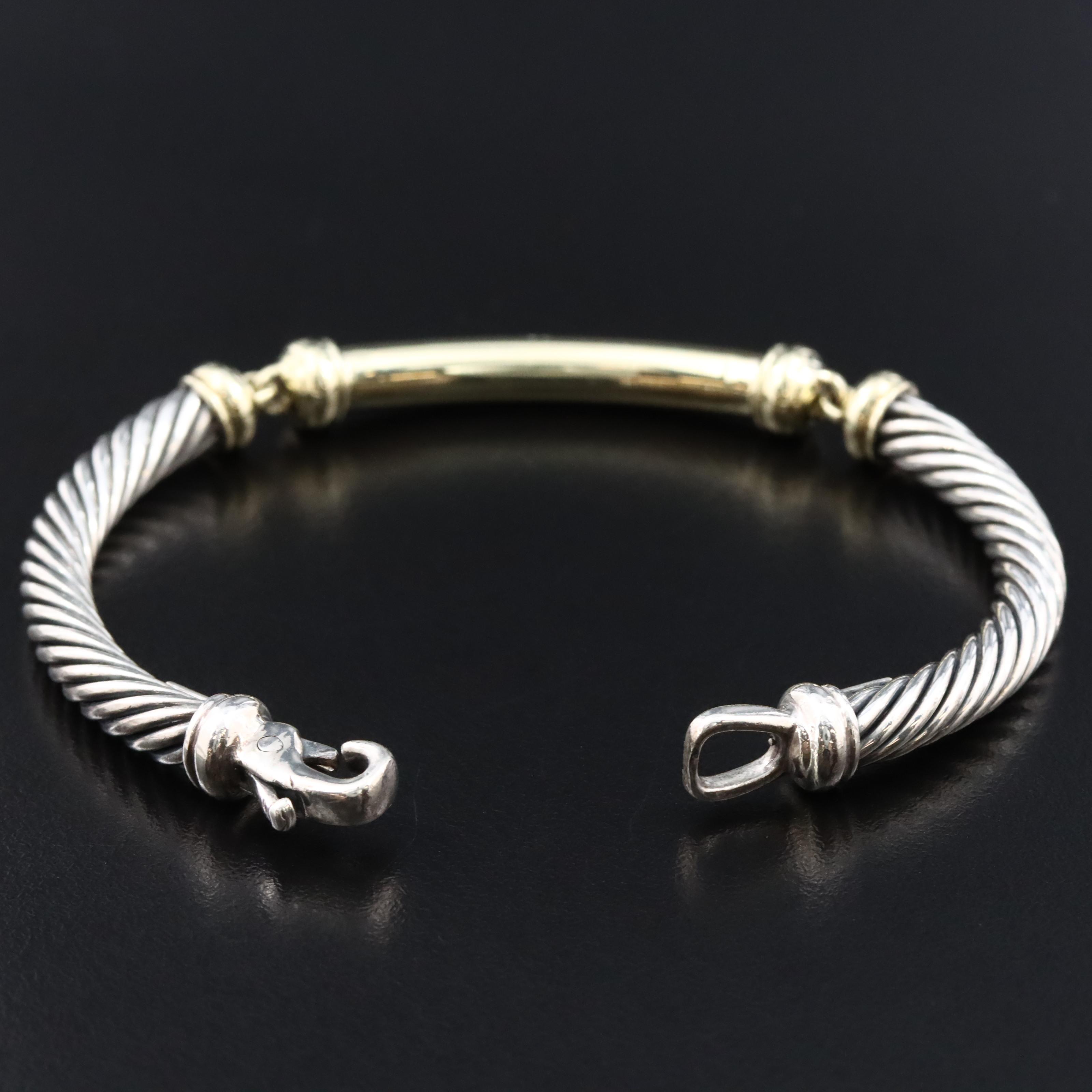 David Yurman Metro Sterling,14K and Diamond Cable Bracelet
