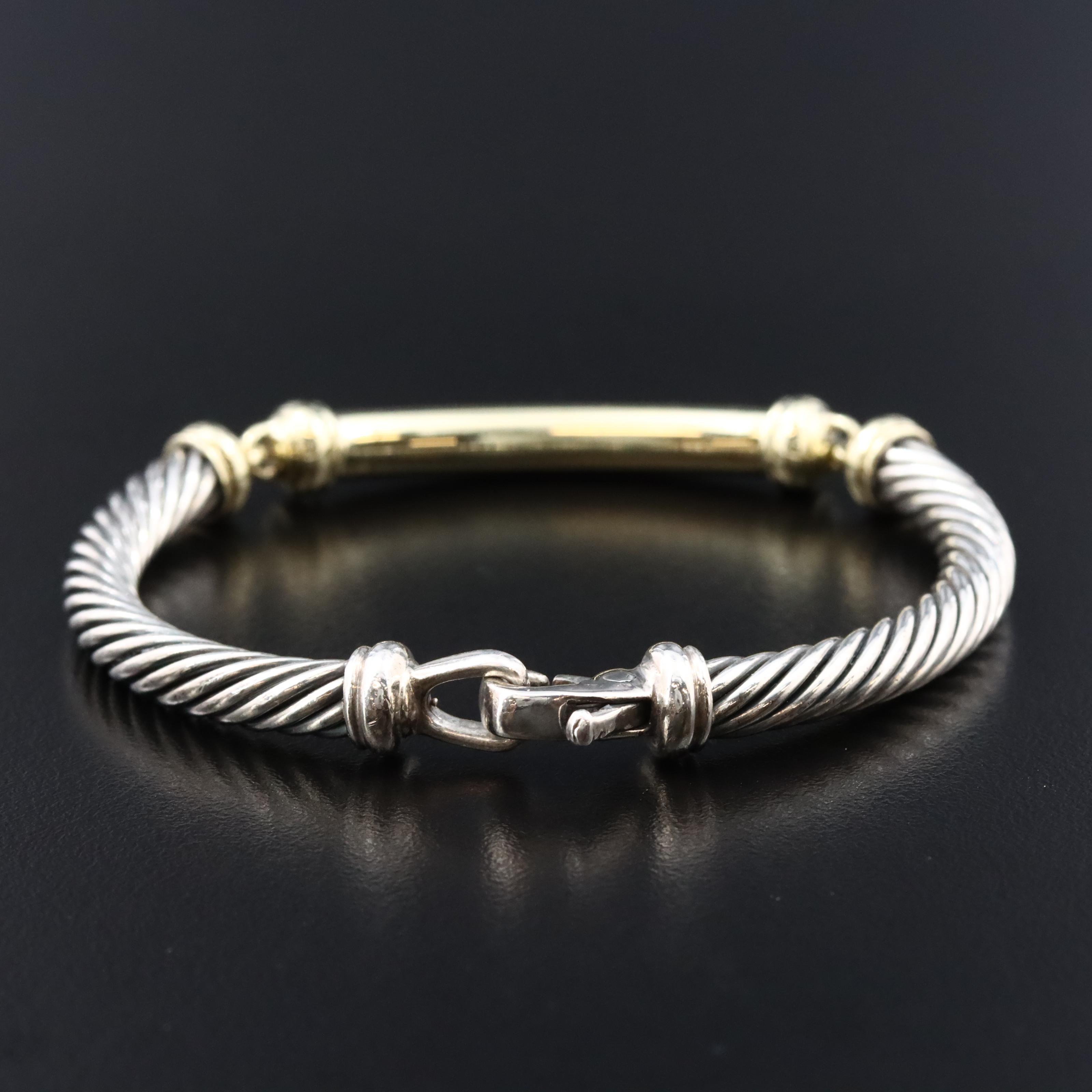 David Yurman Metro Sterling,14K and Diamond Cable Bracelet