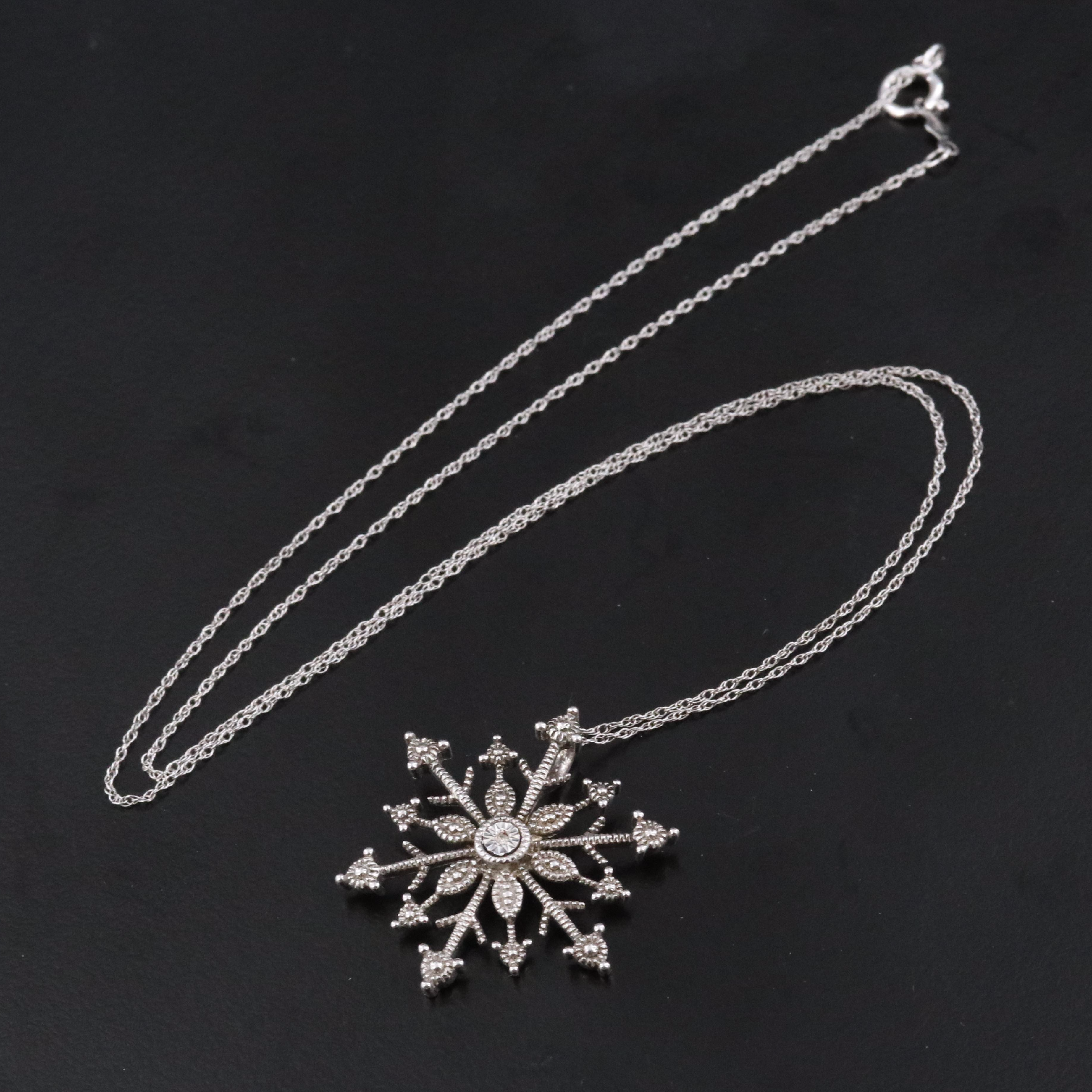 Sterling Diamond Snowflake Pendant Necklace